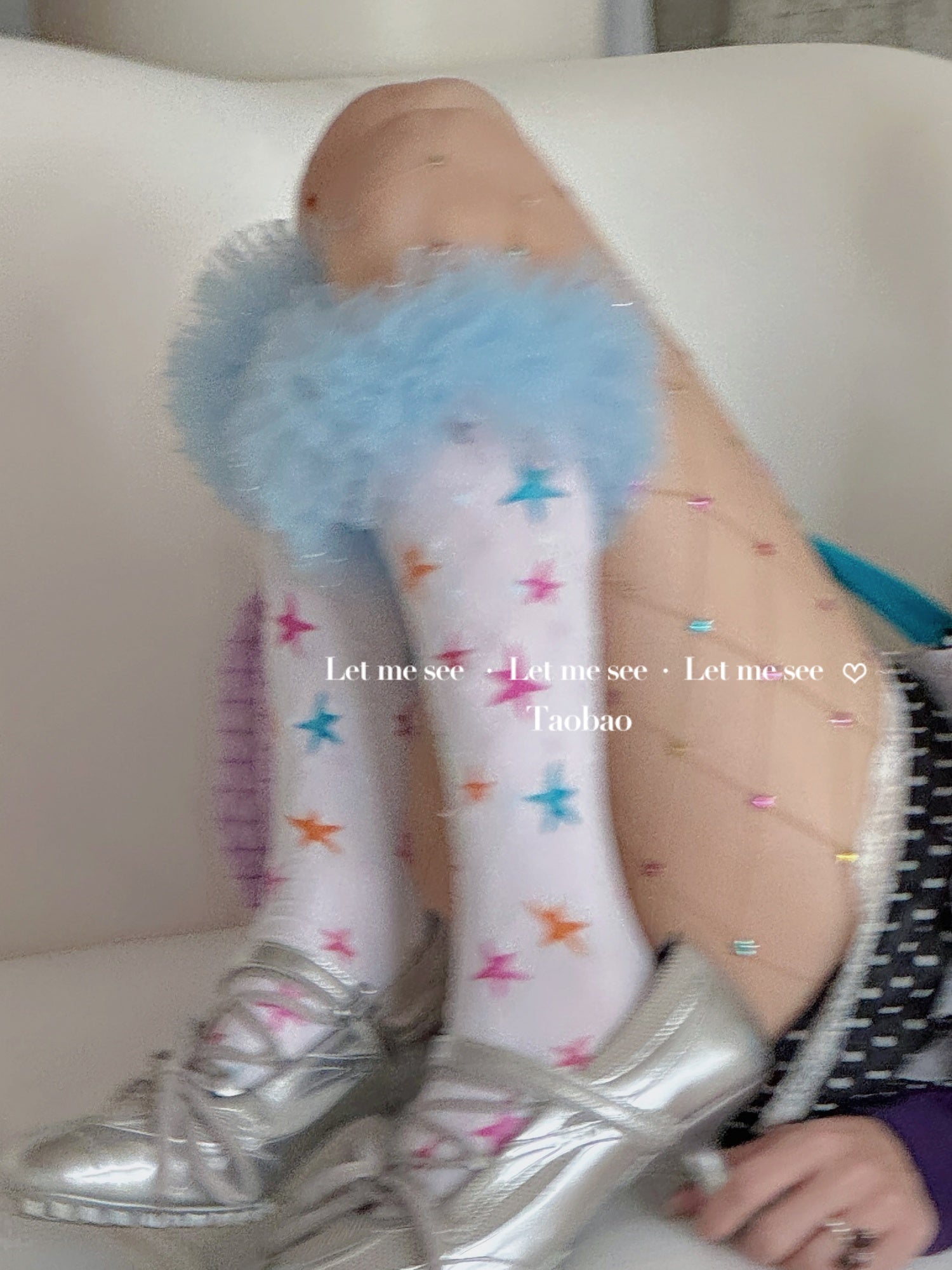 Kawaii Colorful Star Velvet Calf Socks - White Lace Mid - LET ME SEE by Land Decora