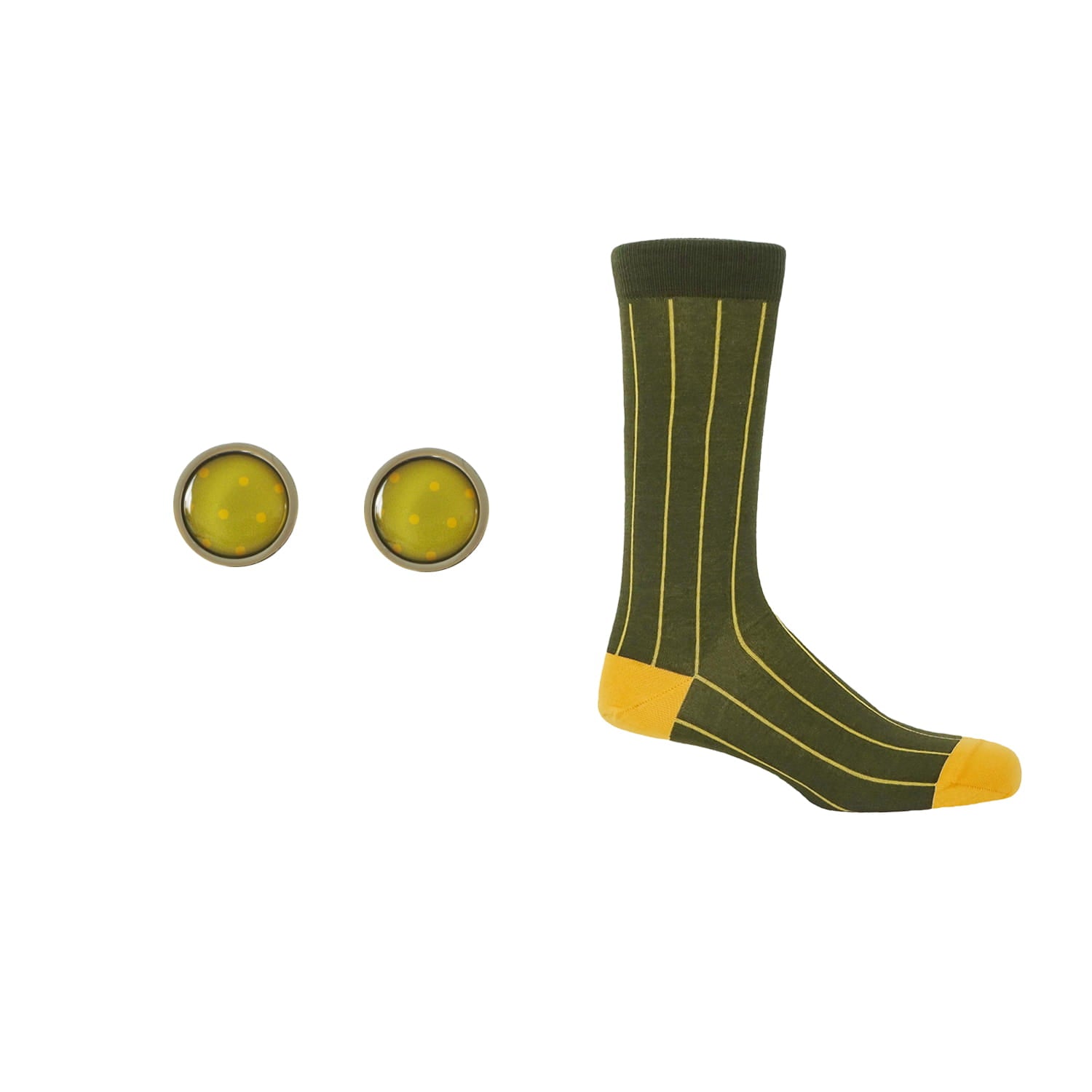 Groom's Set - Pin Stripe Green Socks & Olive Cufflink by Peper Harow