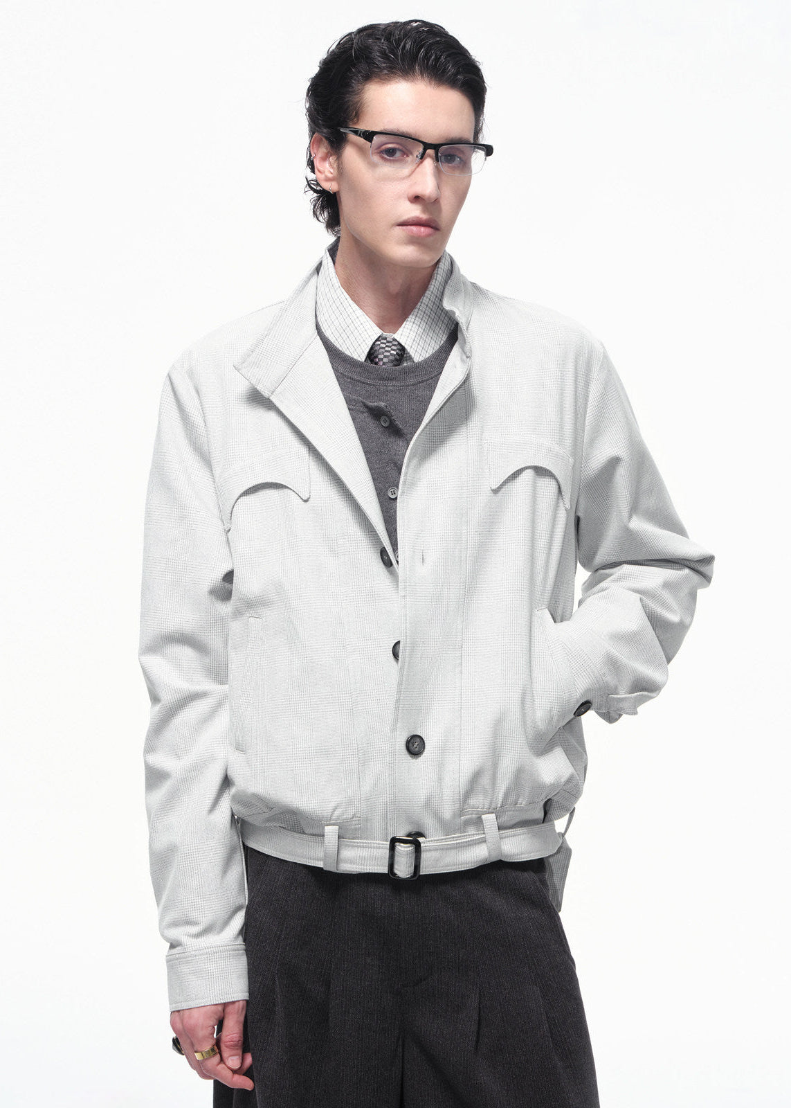 Script-X Plaid Belted Jacket by OFFCULTURE