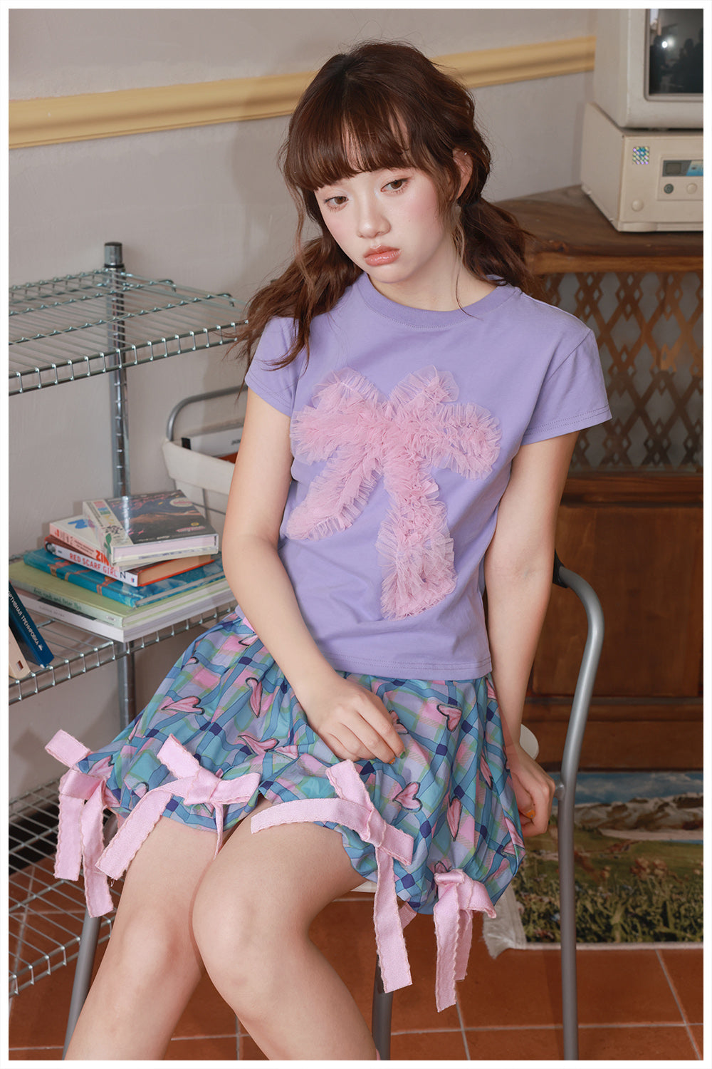 Harajuku Kawaii Mesh Bow T-Shirt – Y2K Cotton Puff Tee by tntntutu by Land Decora