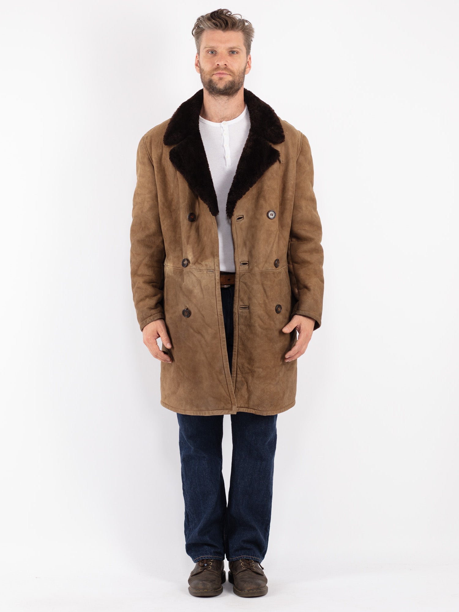 Vintage 70's Men Sheepskin Coat in Brown by Northern Grip
