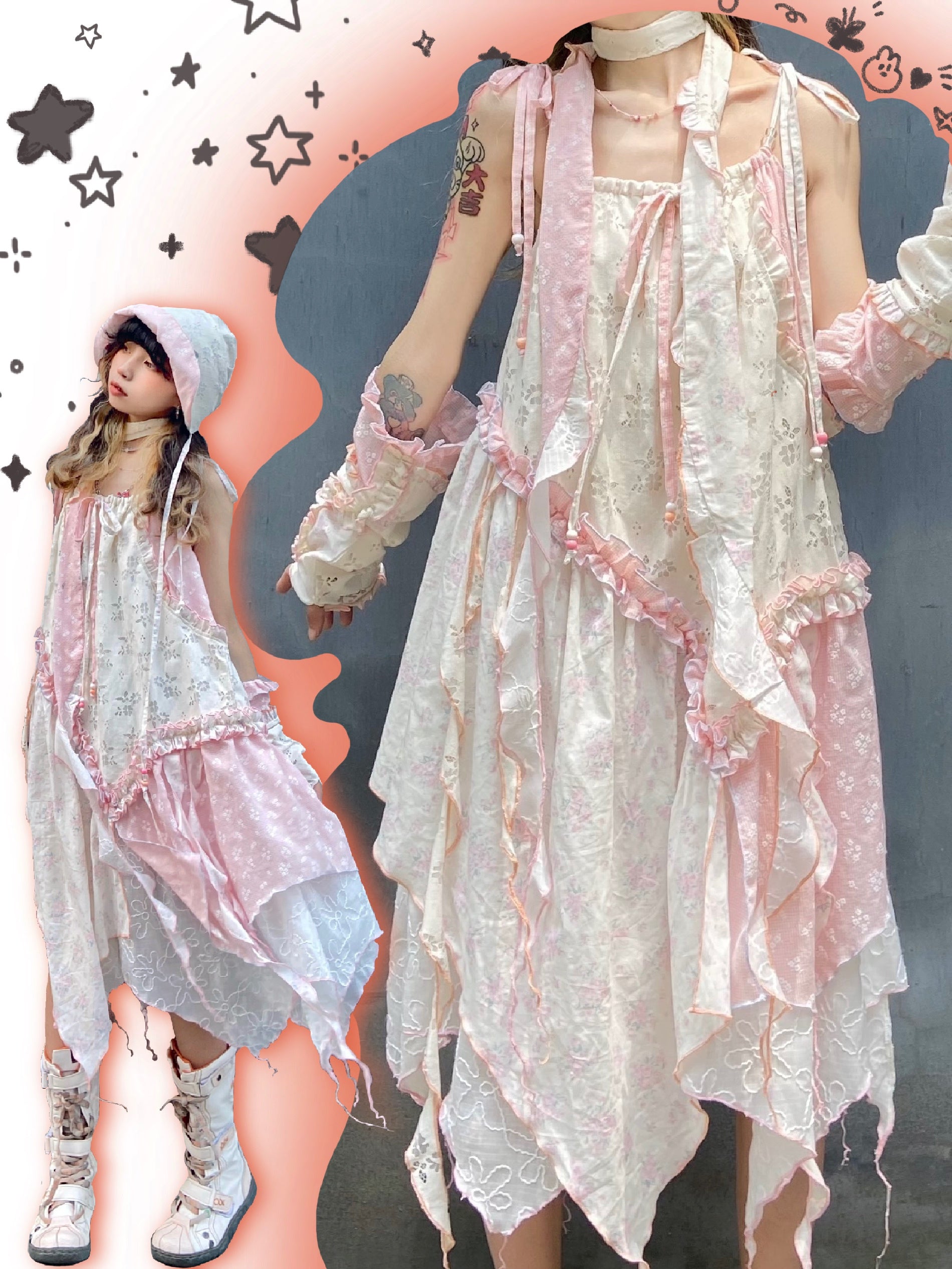 ShiChang Sweet Irregular Dress | Beach Patchwork Dress | Broken Aesthe by Land Decora