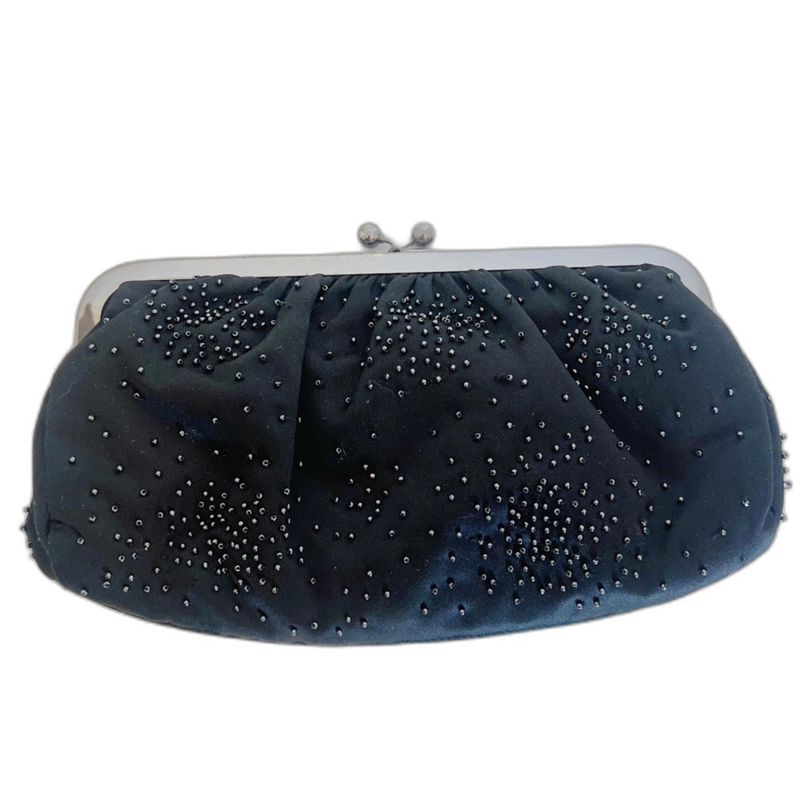 Vintage Express Black Beaded Clutch Silver Clasp Evening Bag by Hot Girl Secondhand