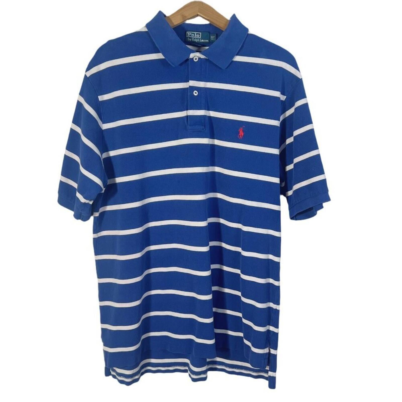 POLO Ralph Lauren Blue White Stripes Polo Shirt Men's Size XLT by Hot Girl Secondhand