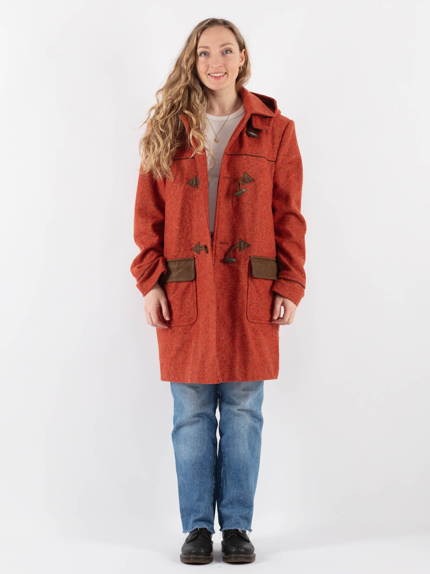 Vintage 00's Women Wool Duffle Coat in Orange by Northern Grip