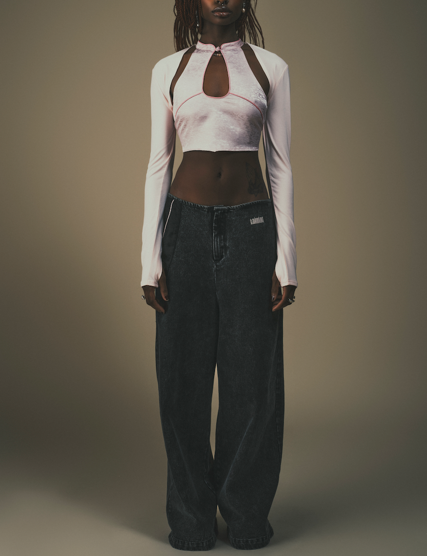 Yao Keyhole Detachable Sleeves Top Baby Pink by DAWANG