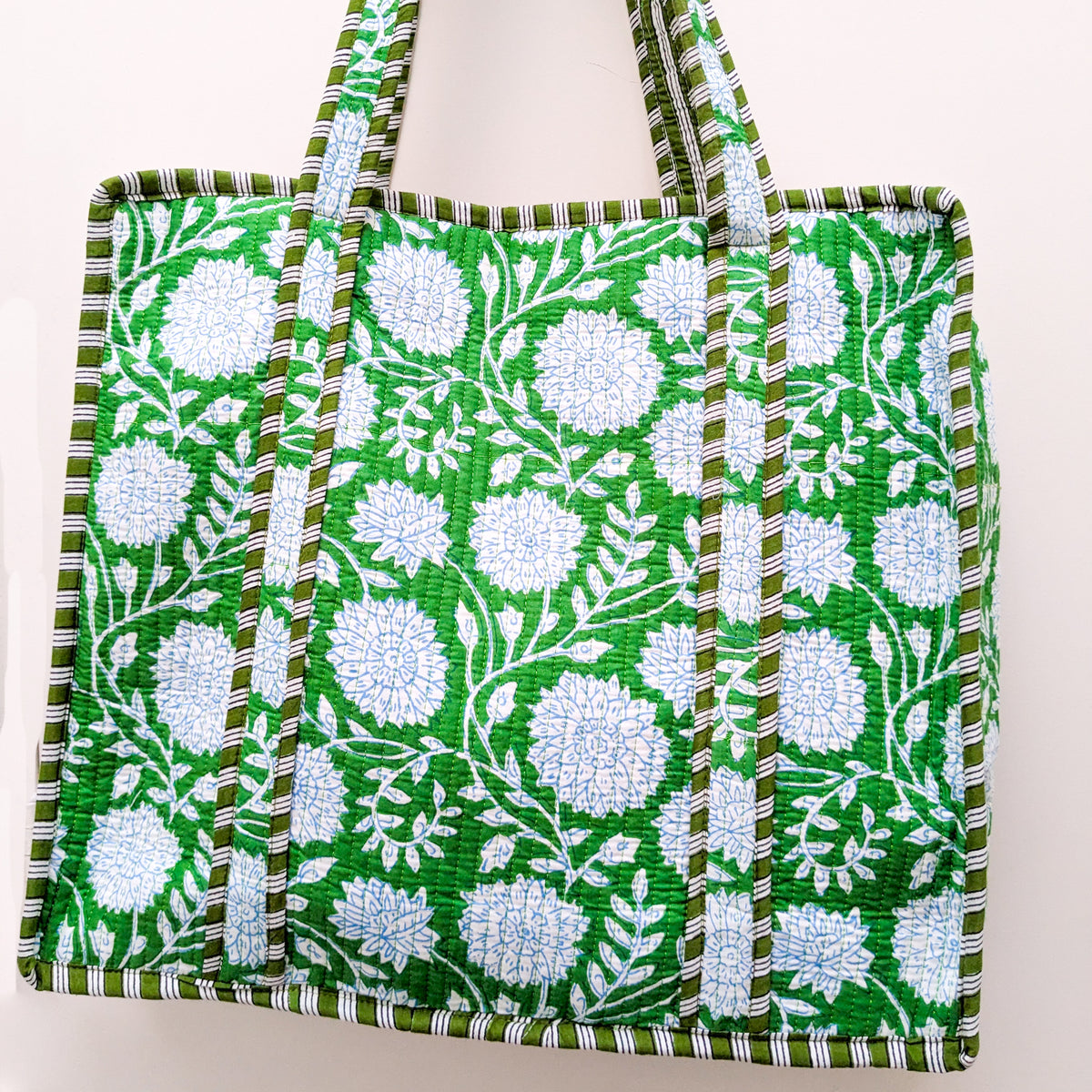 Quilted Market Tote Bags: Colourful Screen Printed Kantha Tote Bags, E by Shakti.ism