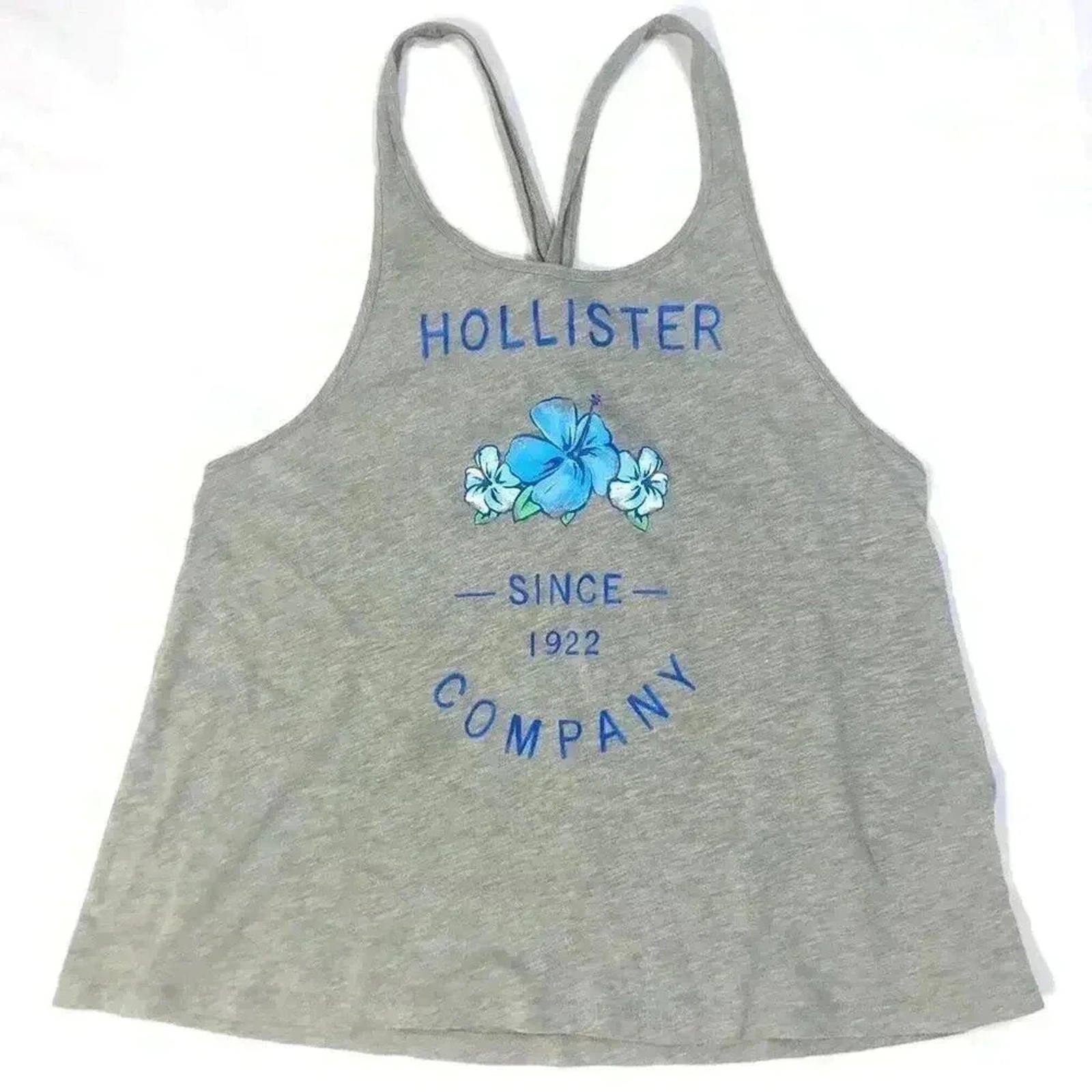 Hollister Grey Blue Floral Tank Summer Beach Vacation Women's Size M by Hot Girl Secondhand