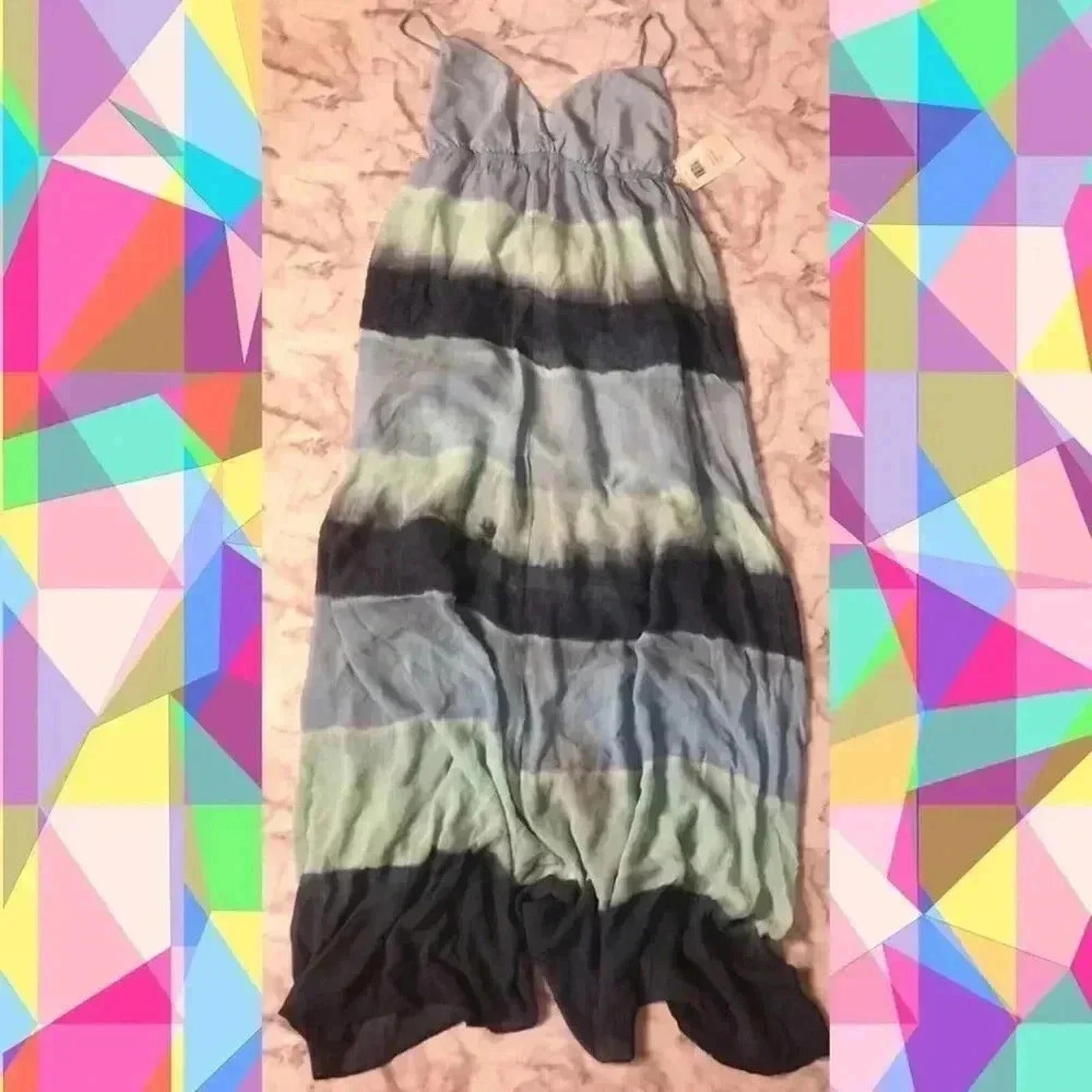 NWT Silk Gypsy Blue Striped Tie Dye Maxi Dress Women's Size L by Hot Girl Secondhand