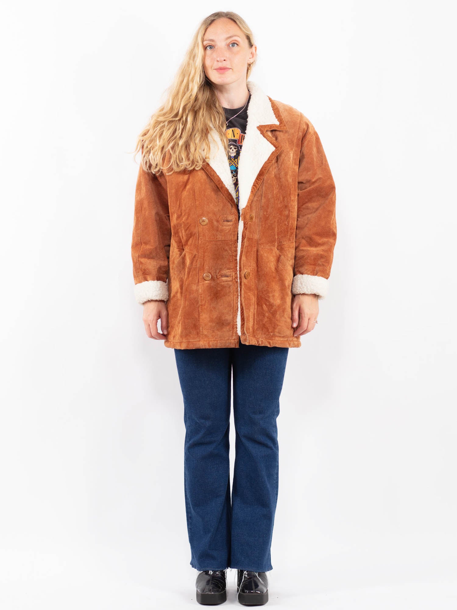 Vintage 90's Women Suede Sherpa Coat in Brown by Northern Grip