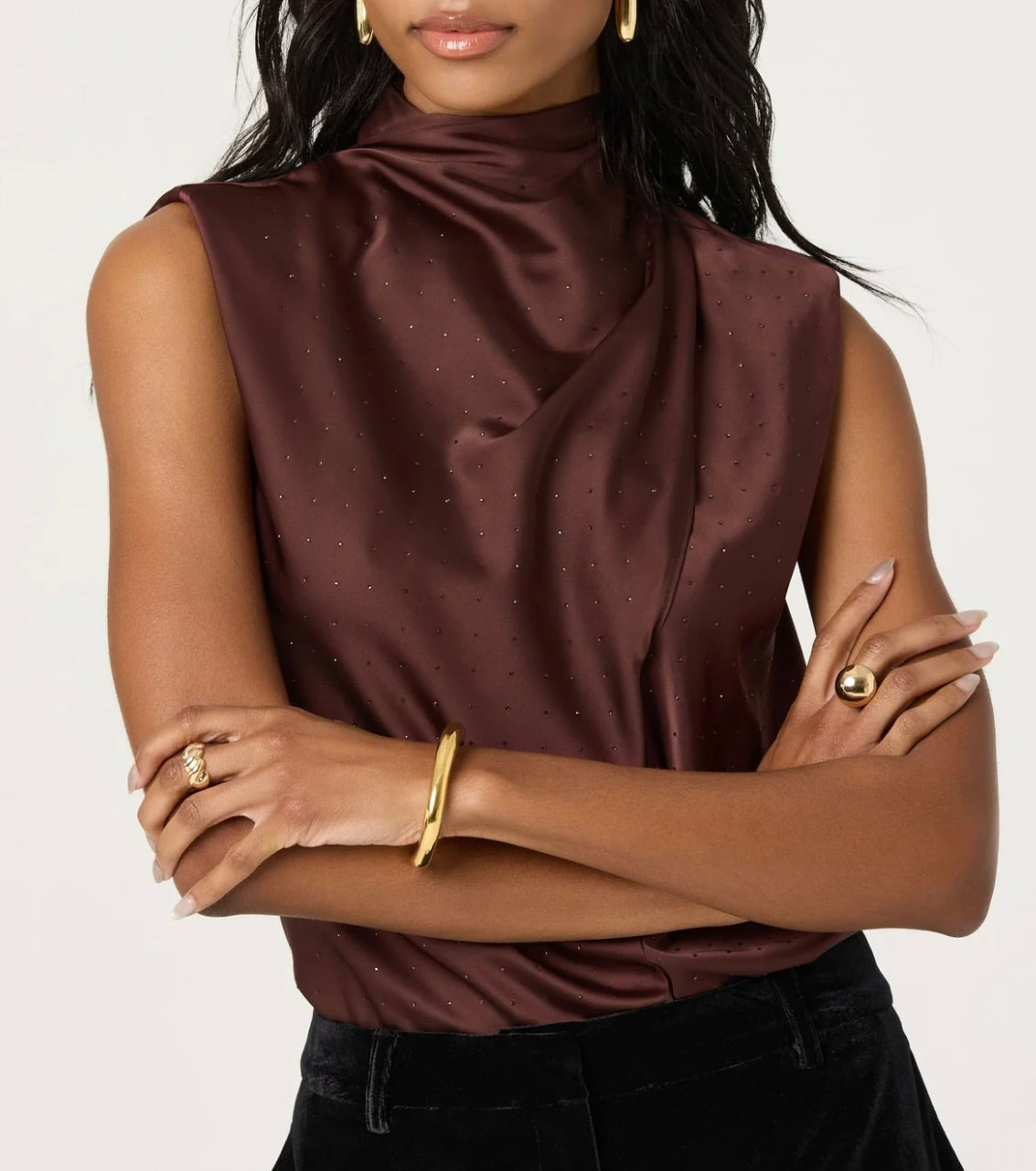 ASTR The Label Inaya Satin Rhinestone Embellished Top by Sierra Deene
