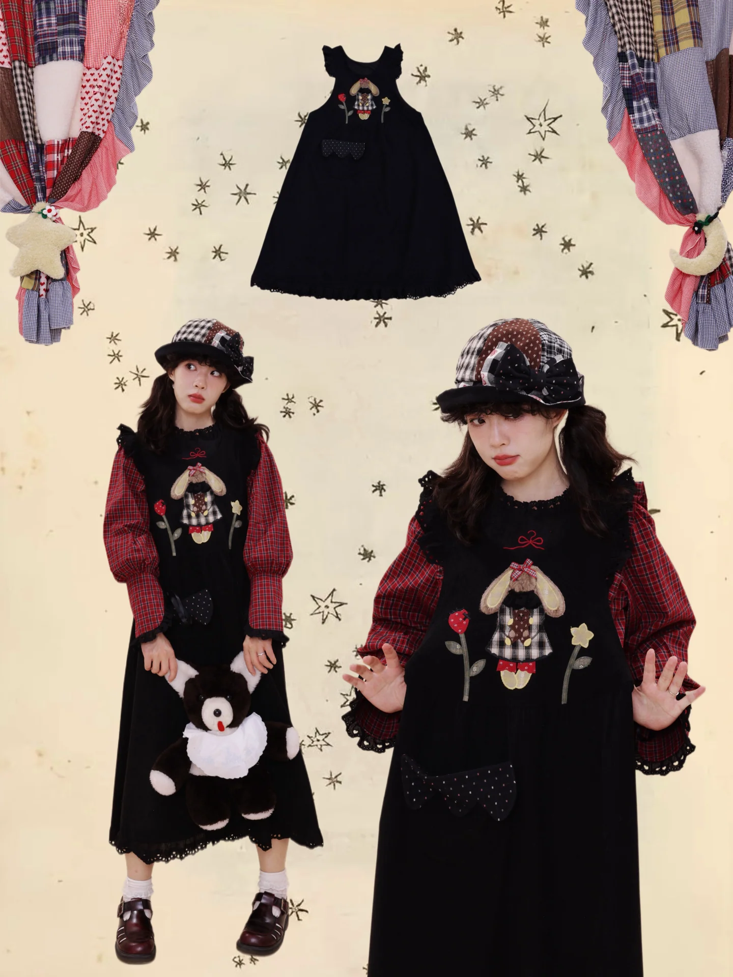 Vintage Rabbit Embroidered Pinafore Dress - SemenCoicis by Land Decora