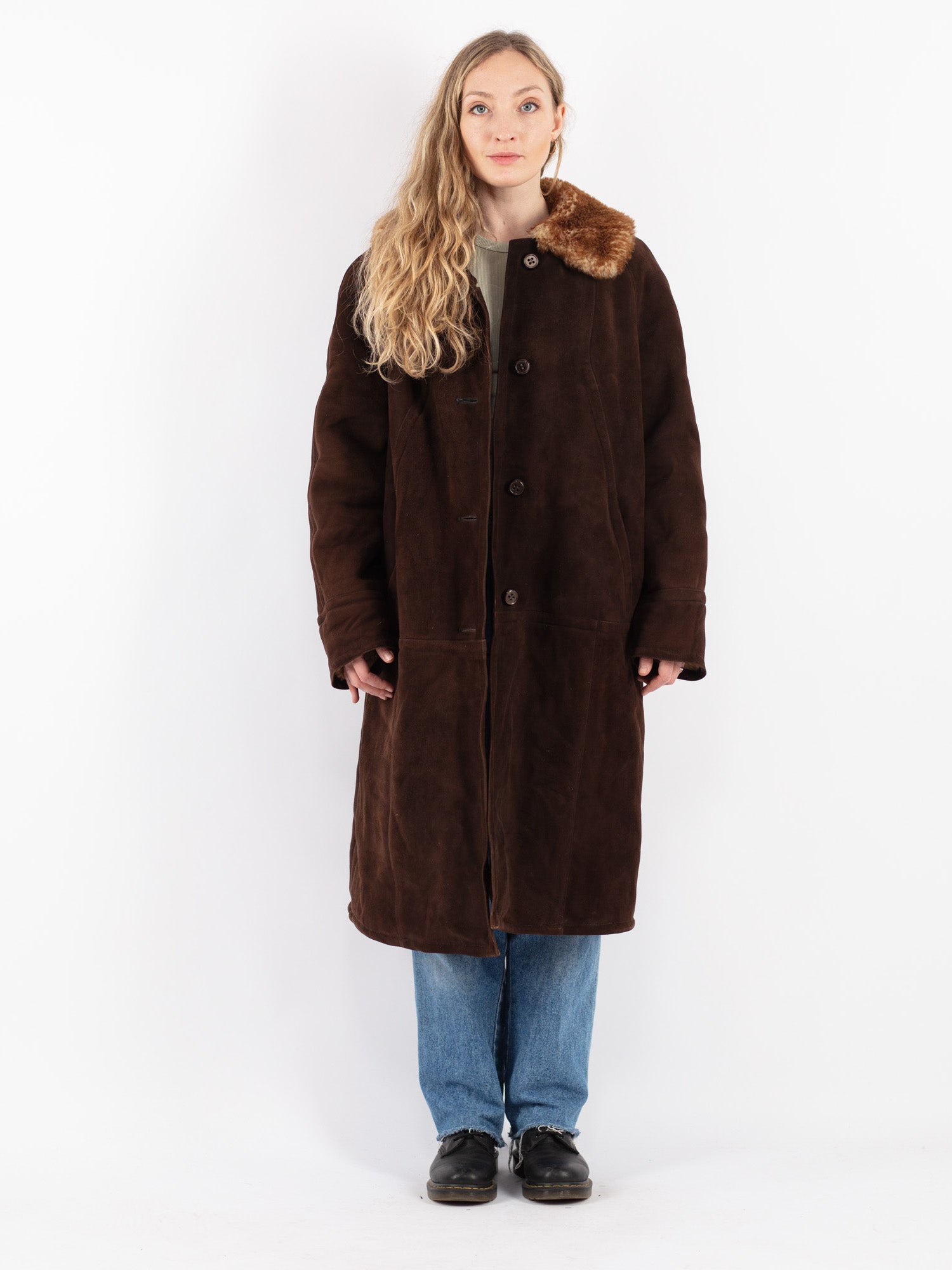 Vintage 70's Women Sheepskin Coat in Brown by Northern Grip