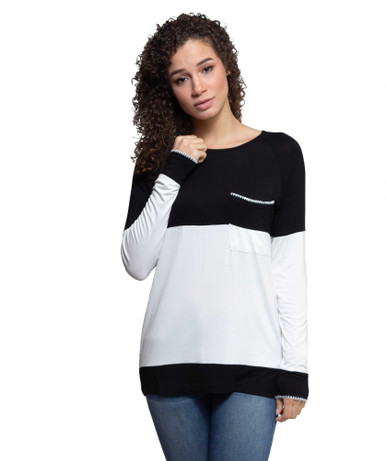 Drop Shoulder Color Block top with Pocket by A to Z Tees