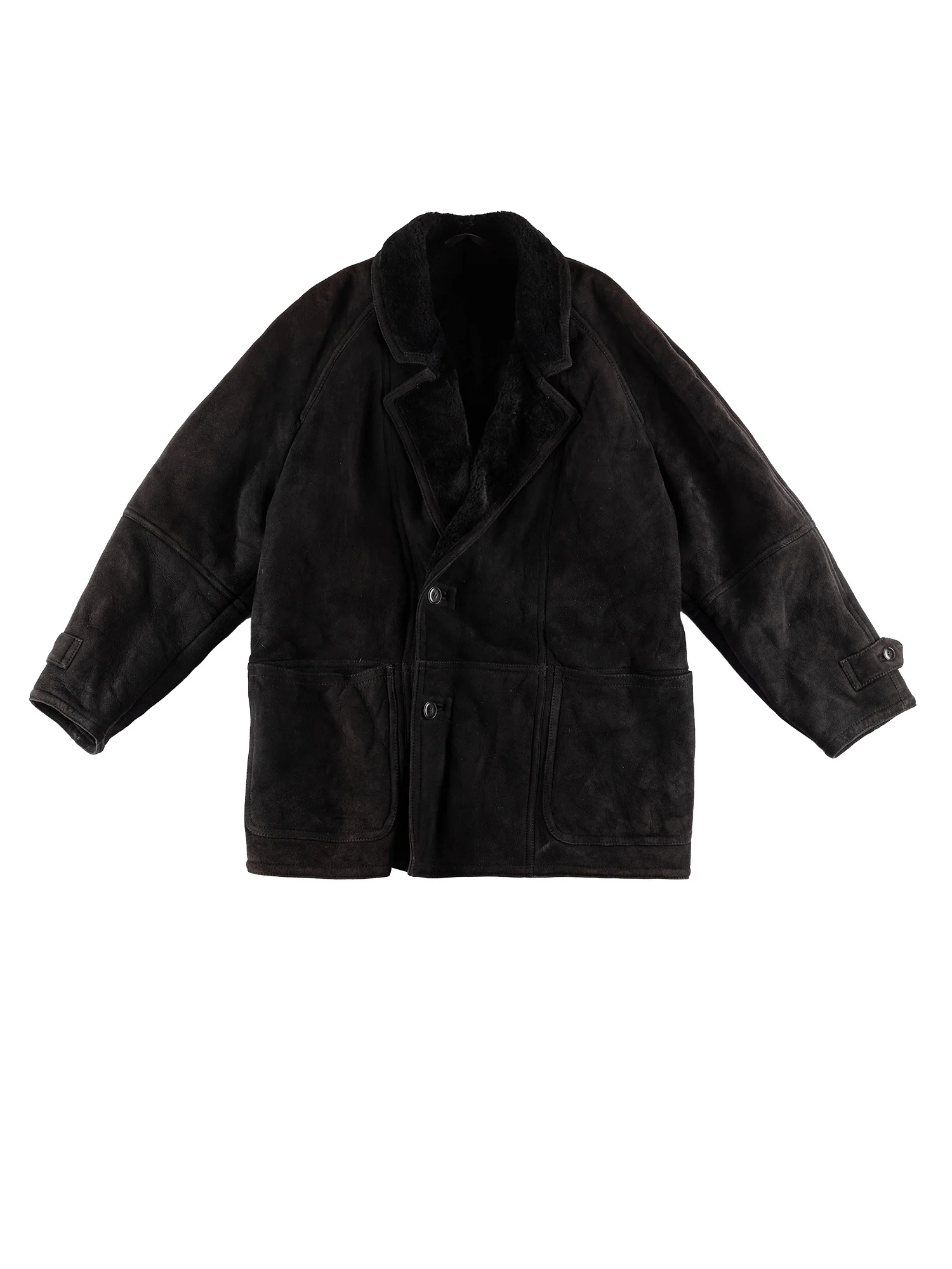 Vintage 80's Men Sheepskin Coat in Black by Northern Grip