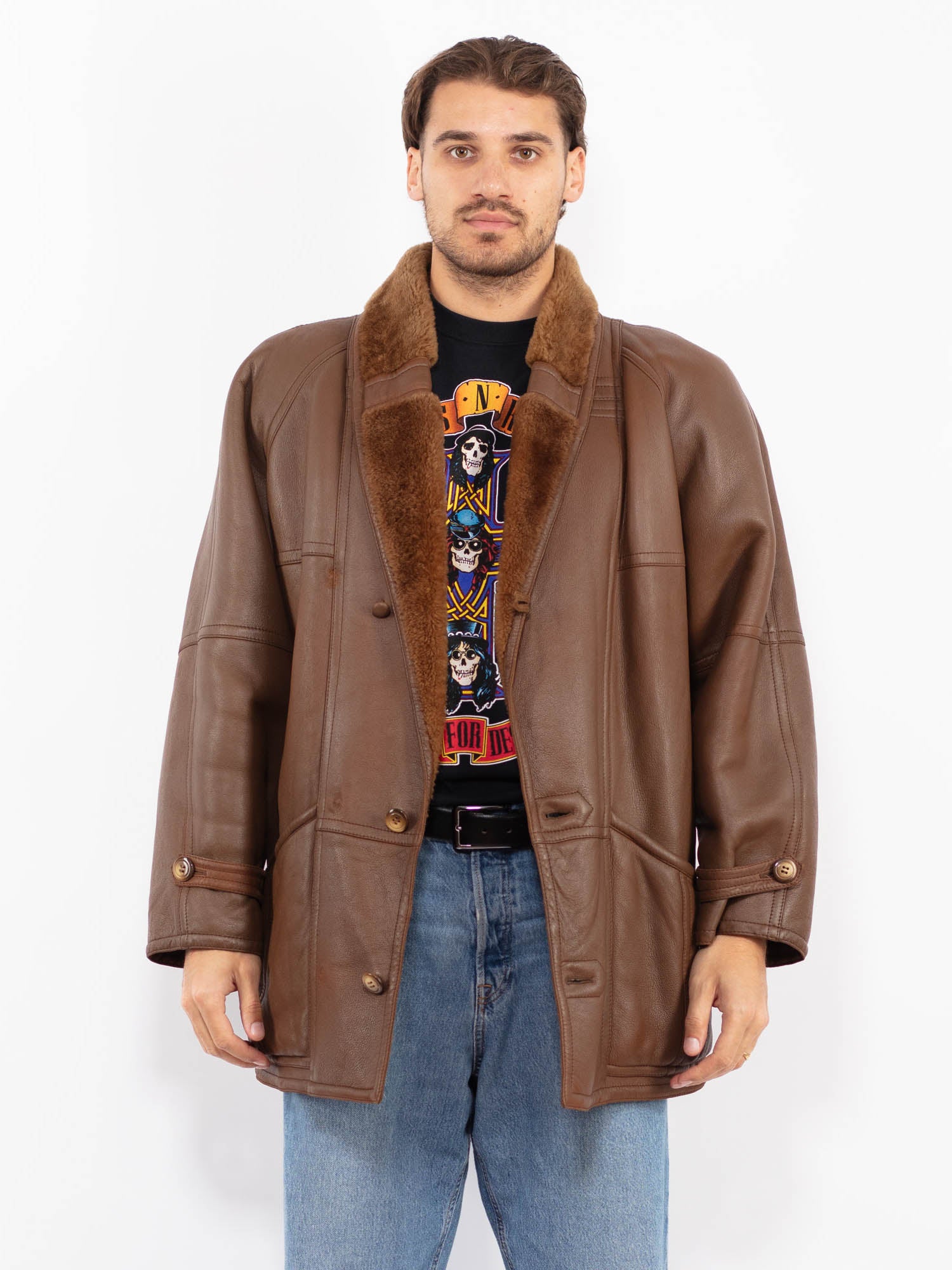 Vintage 70's Men Sheepskin Coat in Brown by Northern Grip