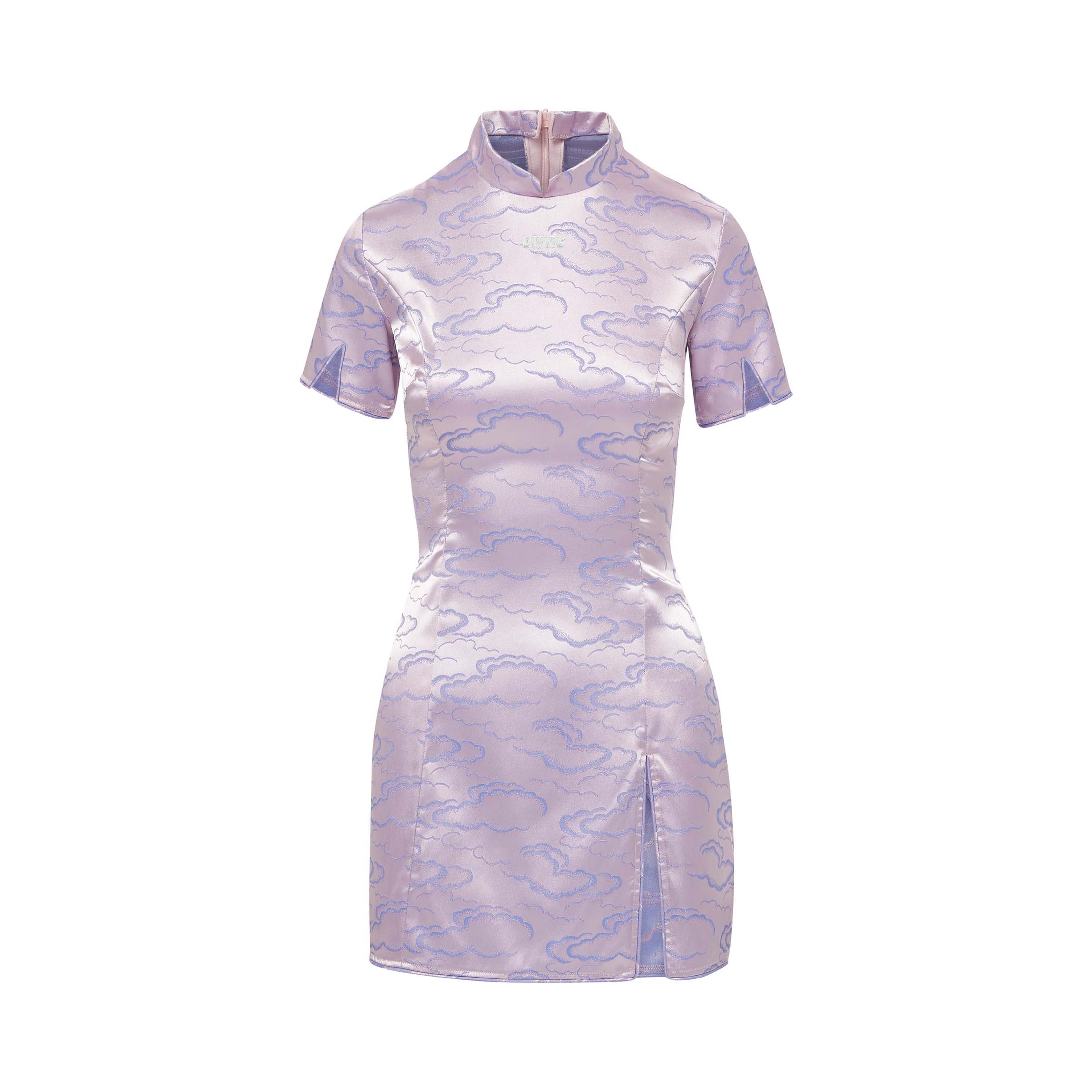 Noma Brocade Qipao Mini Dress Lavender by DAWANG