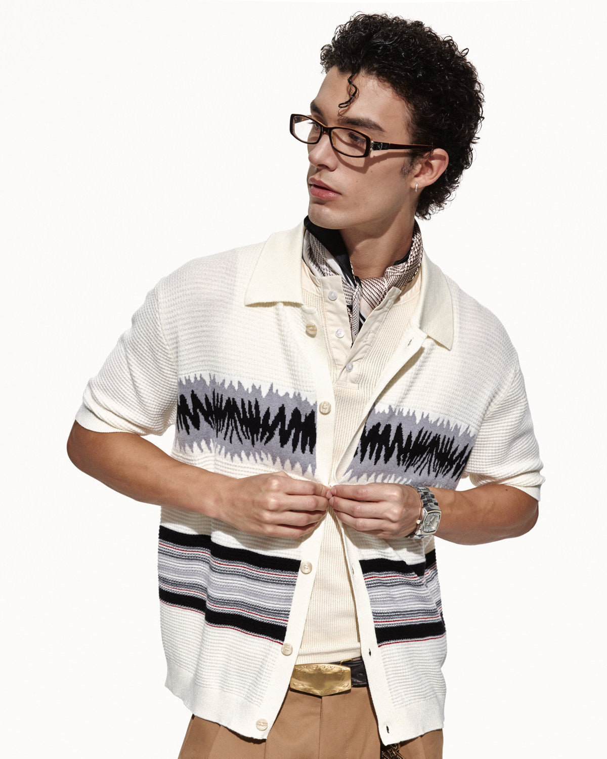 Script-X Wool Waffle Polo Cardigan by OFFCULTURE
