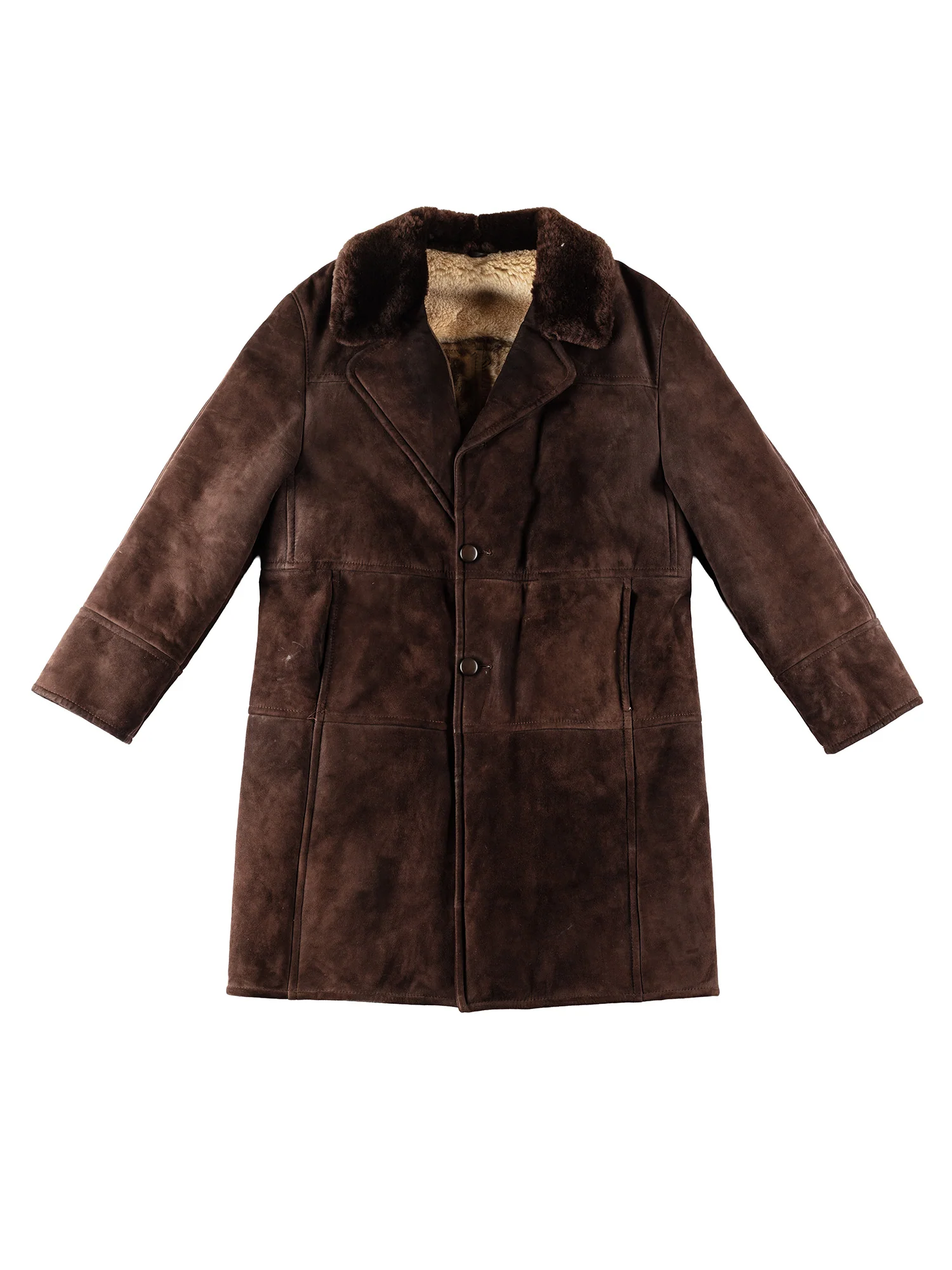 Vintage 80's Men Sheepskin Maxi Coat in Brown by Northern Grip