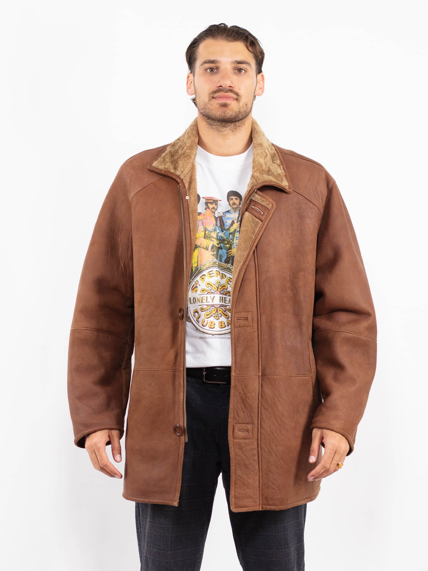 Vintage 90's Men Sheepskin Coat in Brown by Northern Grip