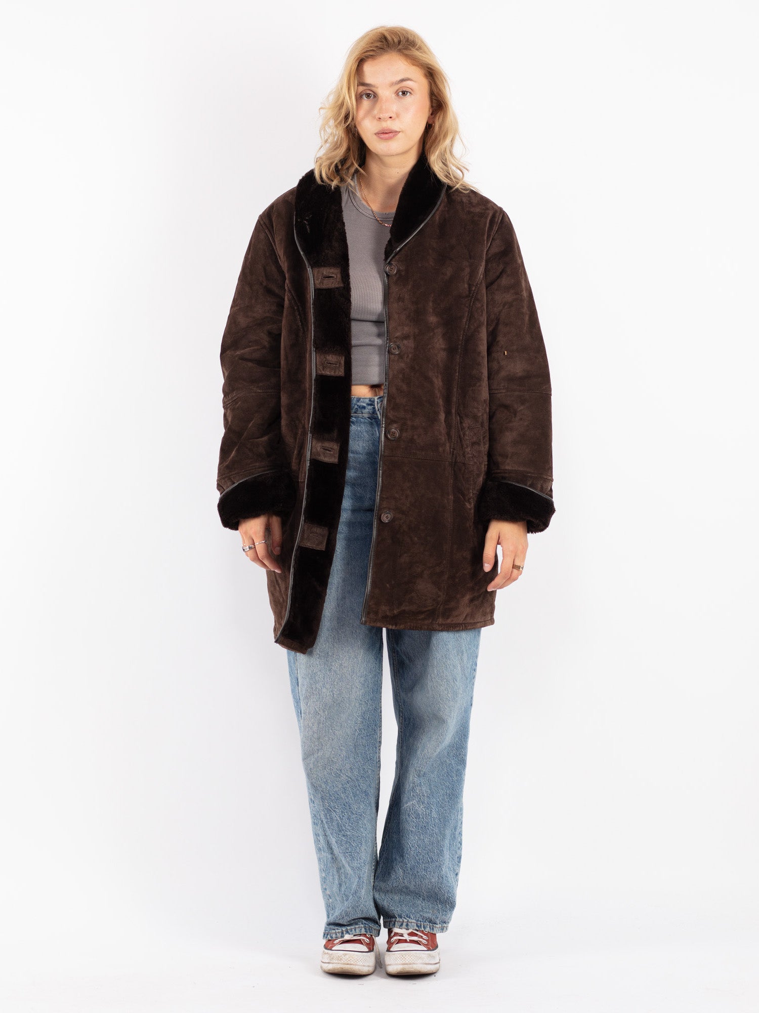 Vintage 90's Women Suede Sherpa Coat in Brown by Northern Grip