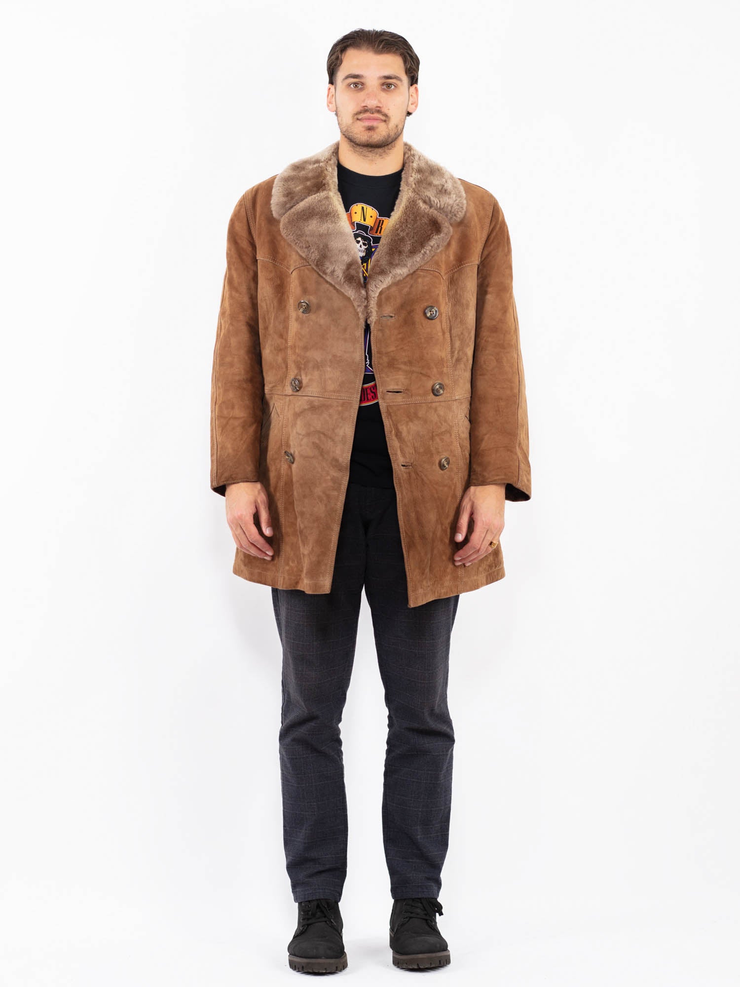 Vintage 70's Men Suede Sherpa Coat in Brown by Northern Grip