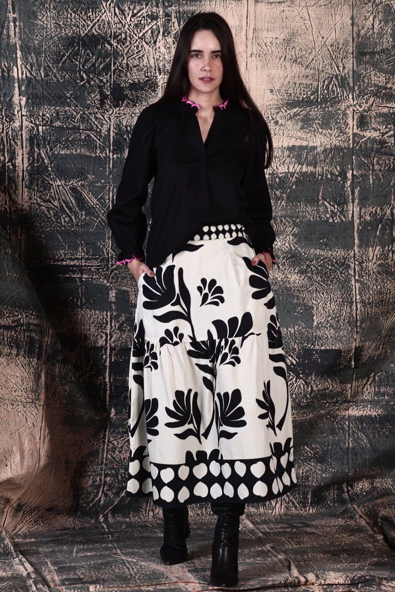 BLACK FOLIAGE ADA SKIRT by Maude Vivante