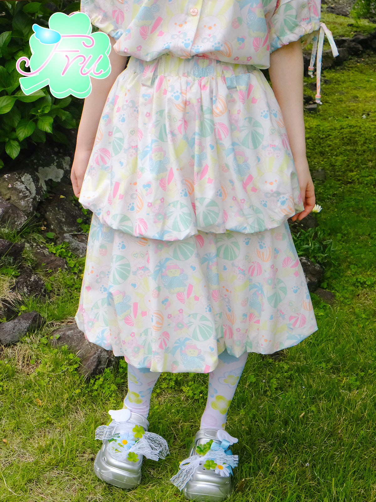 frufru Candy Print Skirt | Sweet Girl Tulip A-Line Skirt by Land Decora