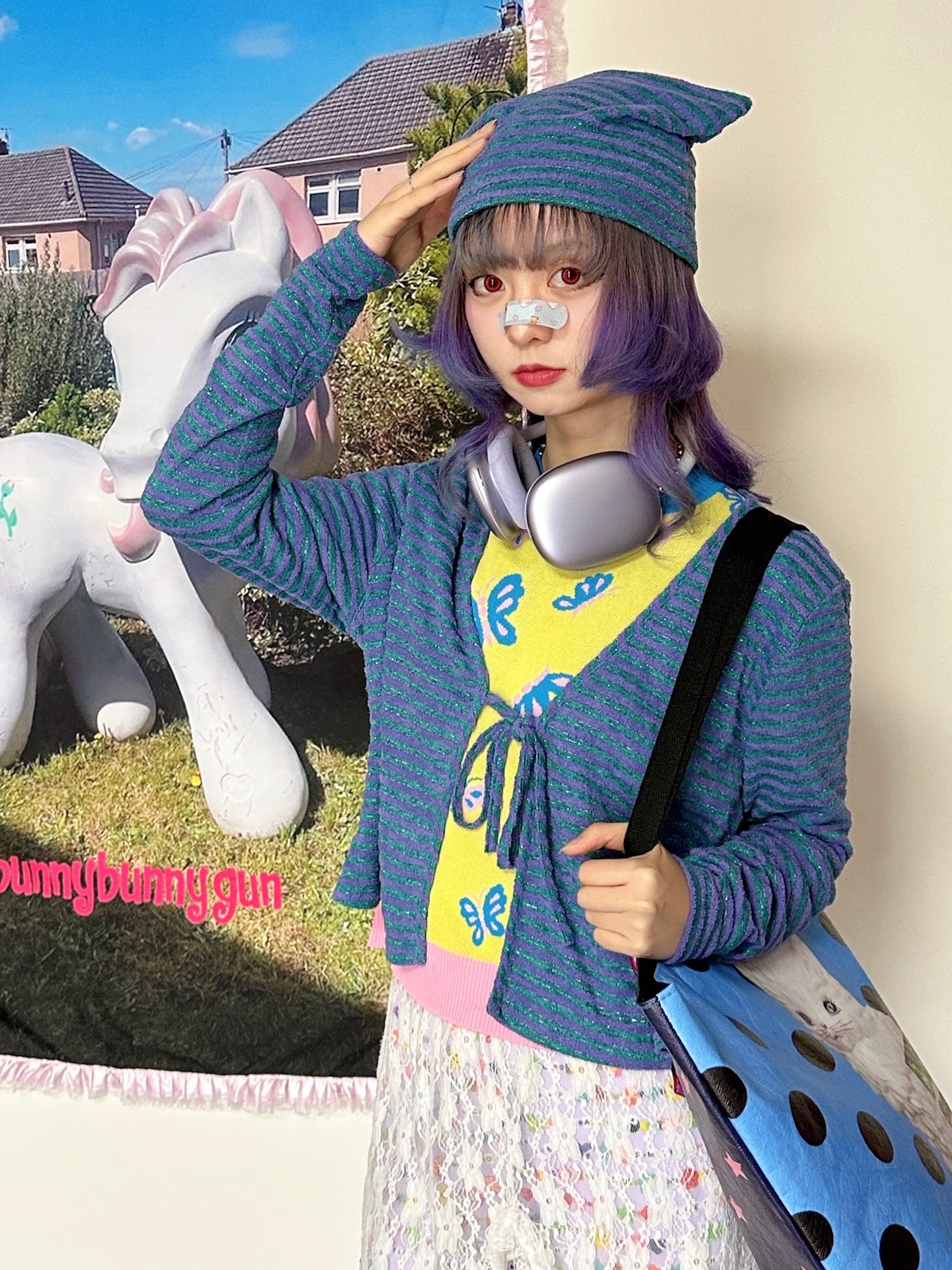 BunnyBunnyGun Loose Tie-Up Top with Hat - Kawaii Autumn Chic by Land Decora