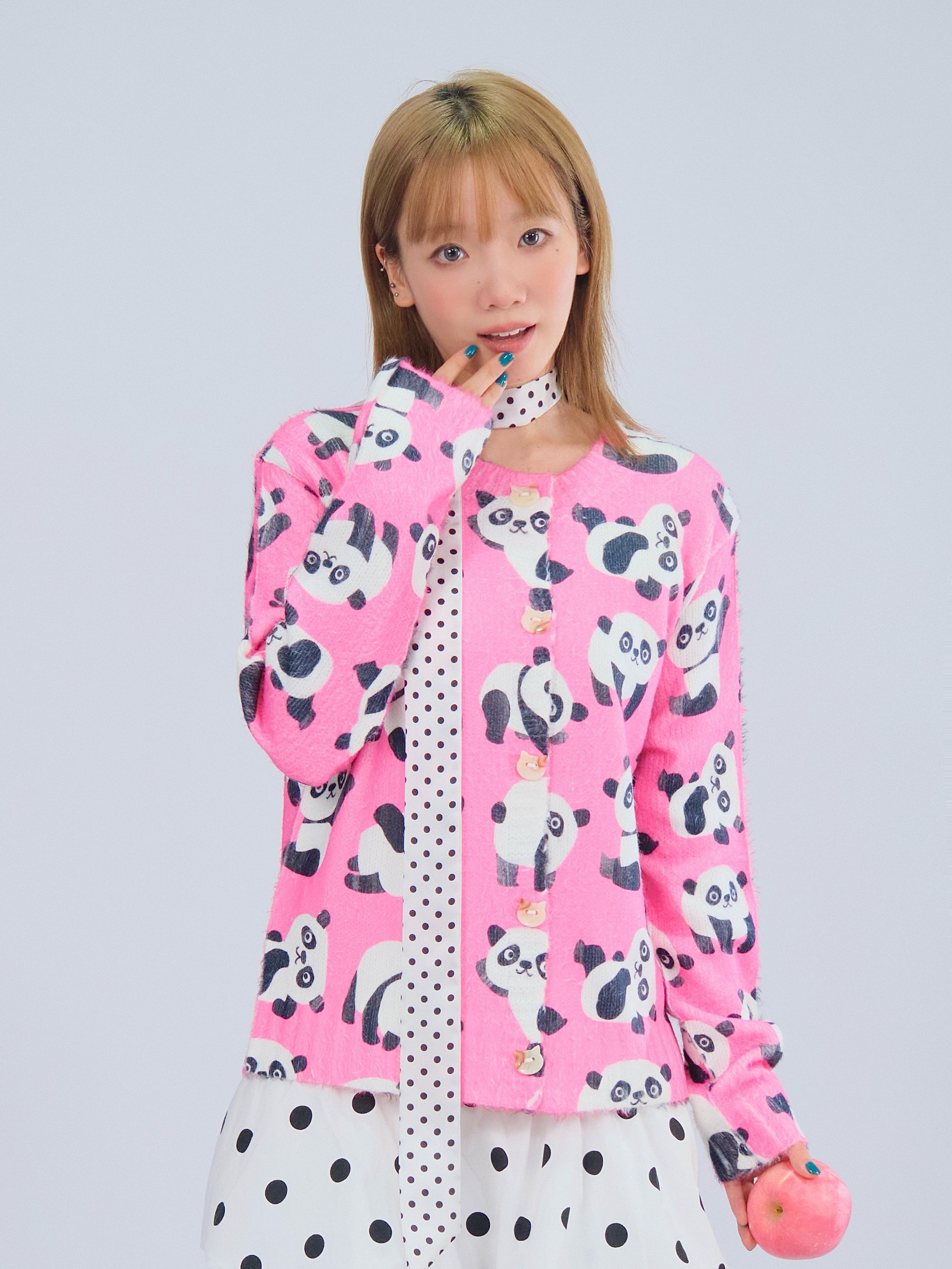 Kawaii Panda Knit Cardigan Cropped Soft Slim Fit - MeowMeow Bug by Land Decora