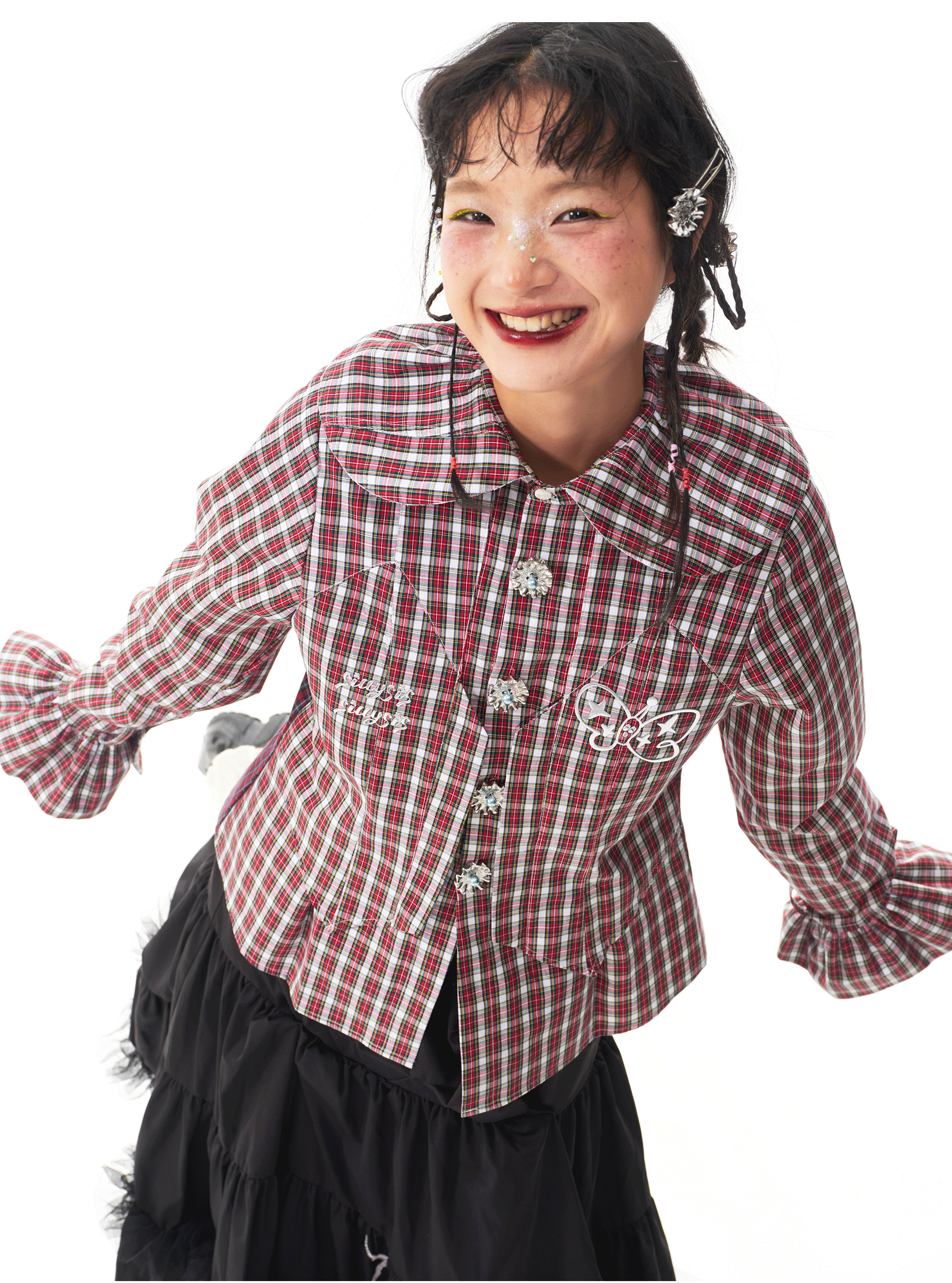 Kawaii Plaid Layered Doll Collar Blouse - Sillysis by Land Decora