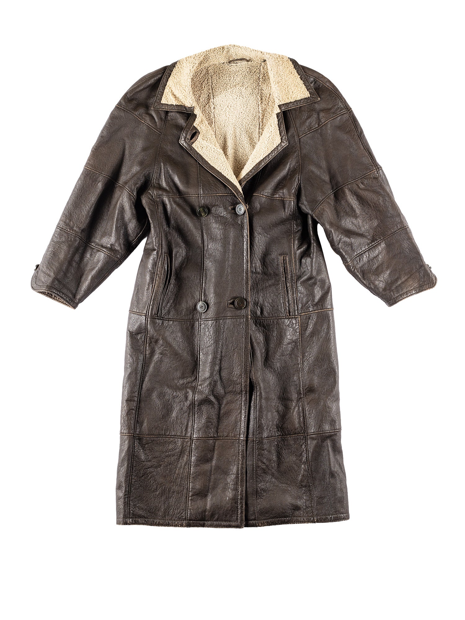 Vintage 80's Women Sheepskin Maxi Coat in Brown by Northern Grip