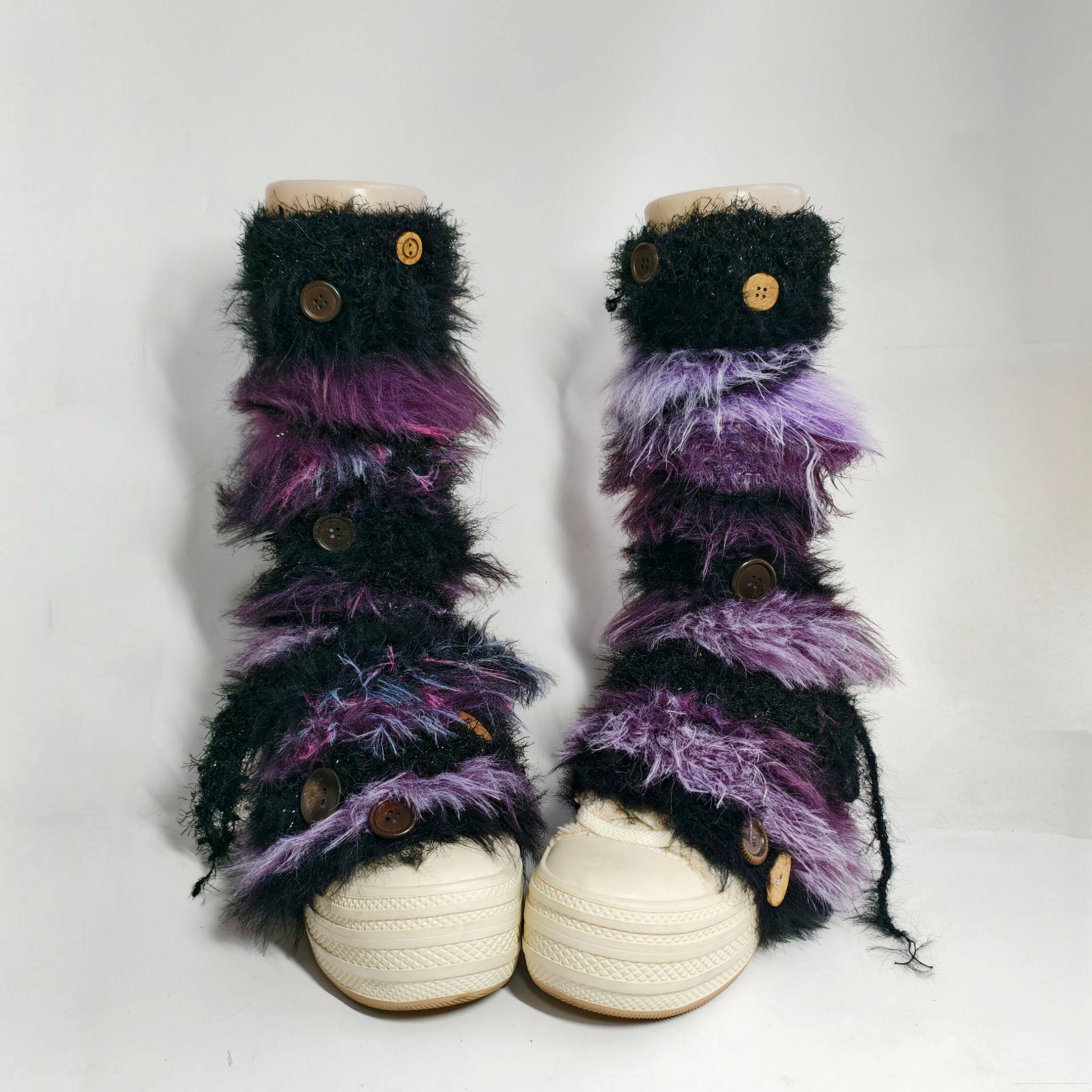 Y2K Gothic Plush Leg Warmers - Handmade by Land Decora