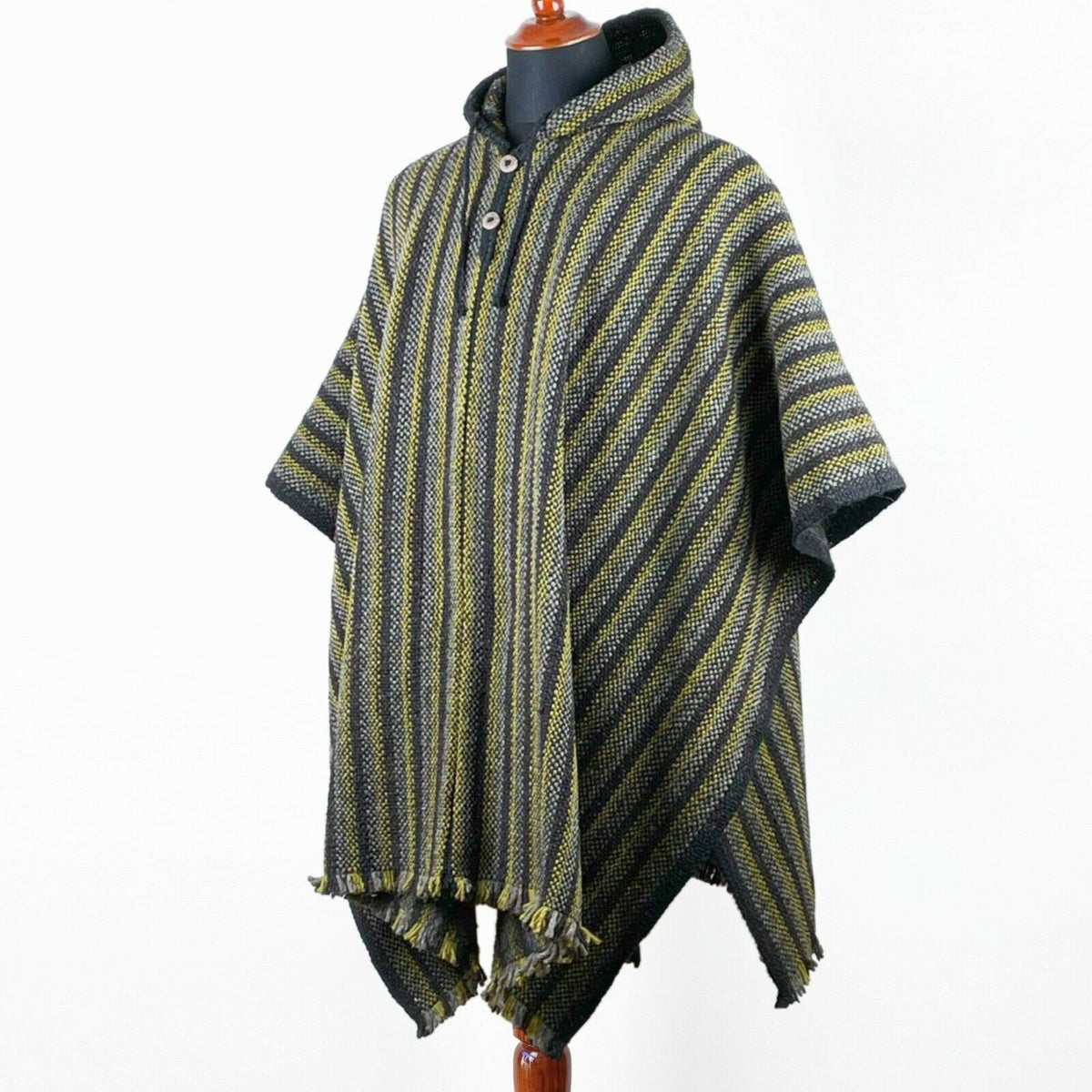Llama Wool Unisex South American Handwoven Hooded Poncho - thin stripe by ECUALAMA