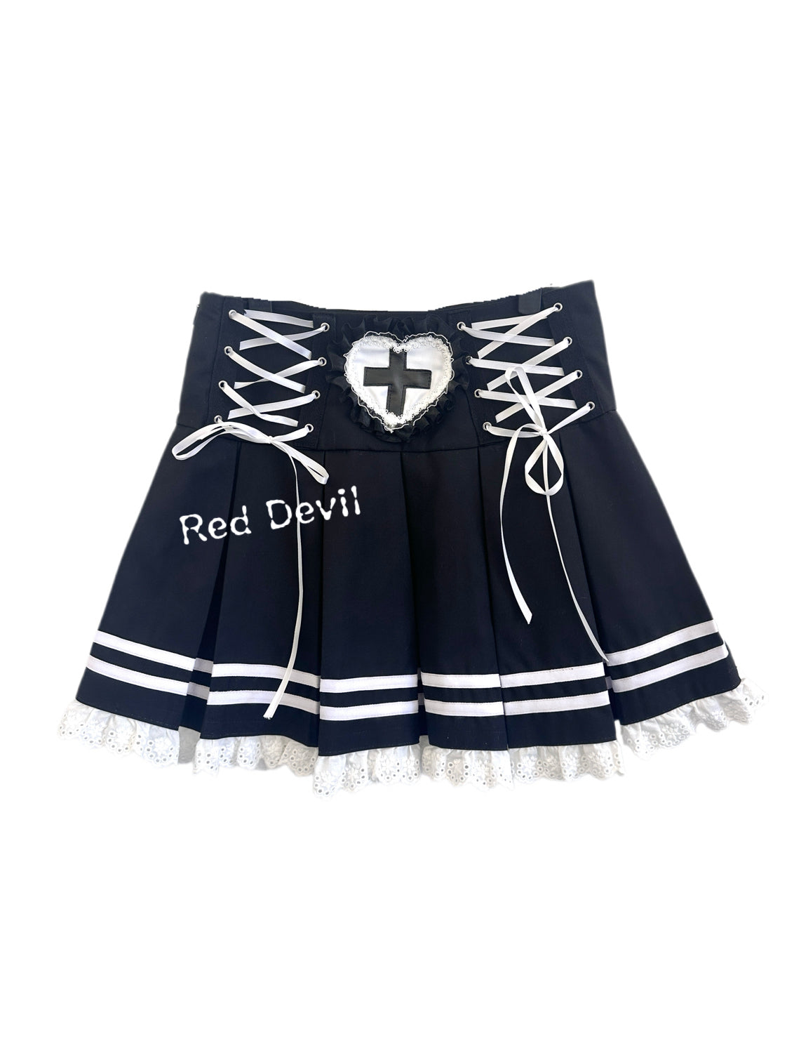 Gothic Lolita Lace Bow Pleated Skirt Dark Soft Girl Handmade - RedDevil by Land Decora