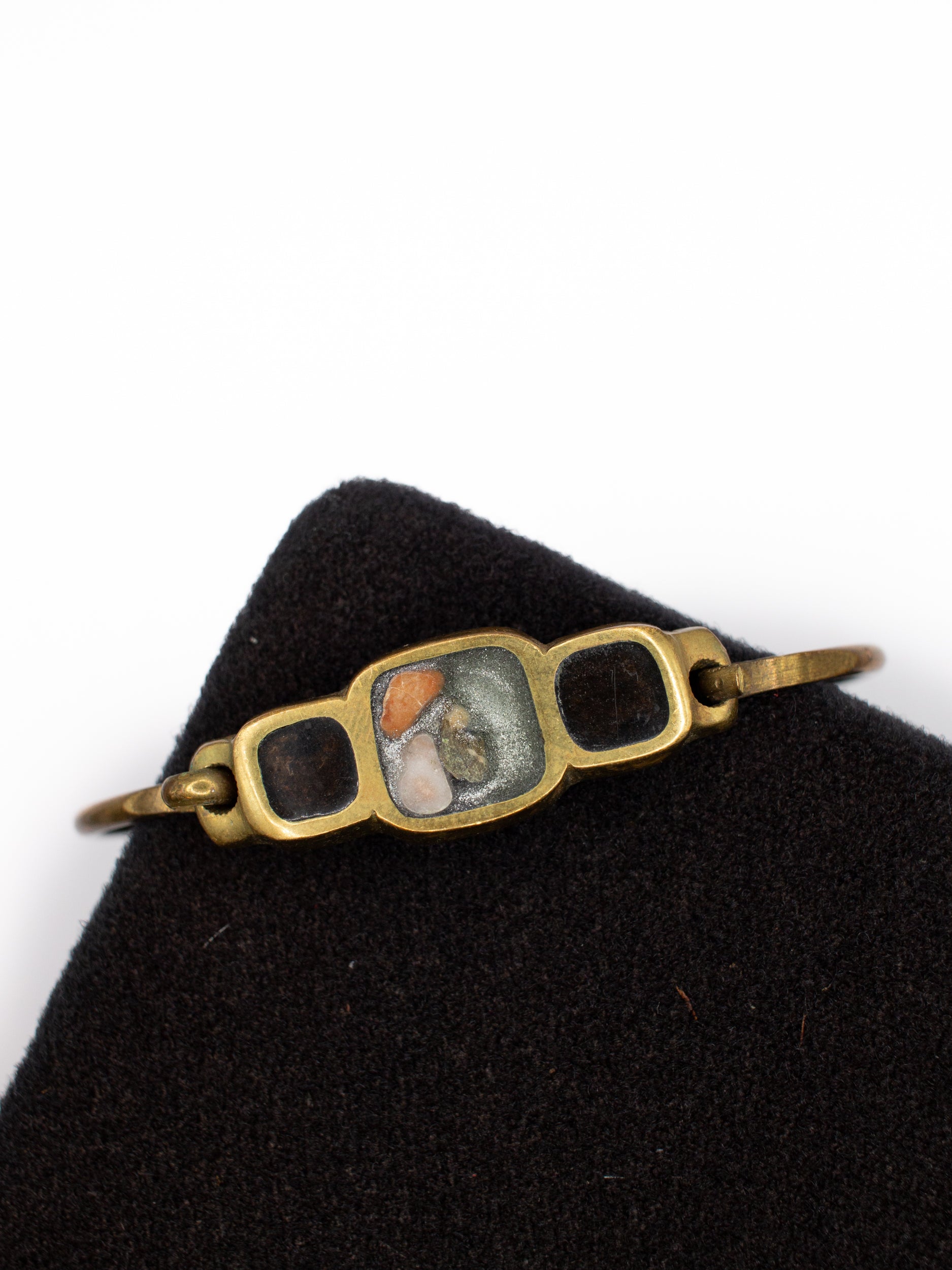 Vintage 60's Brass Stone Inlay Bangle Bracelet by Northern Grip