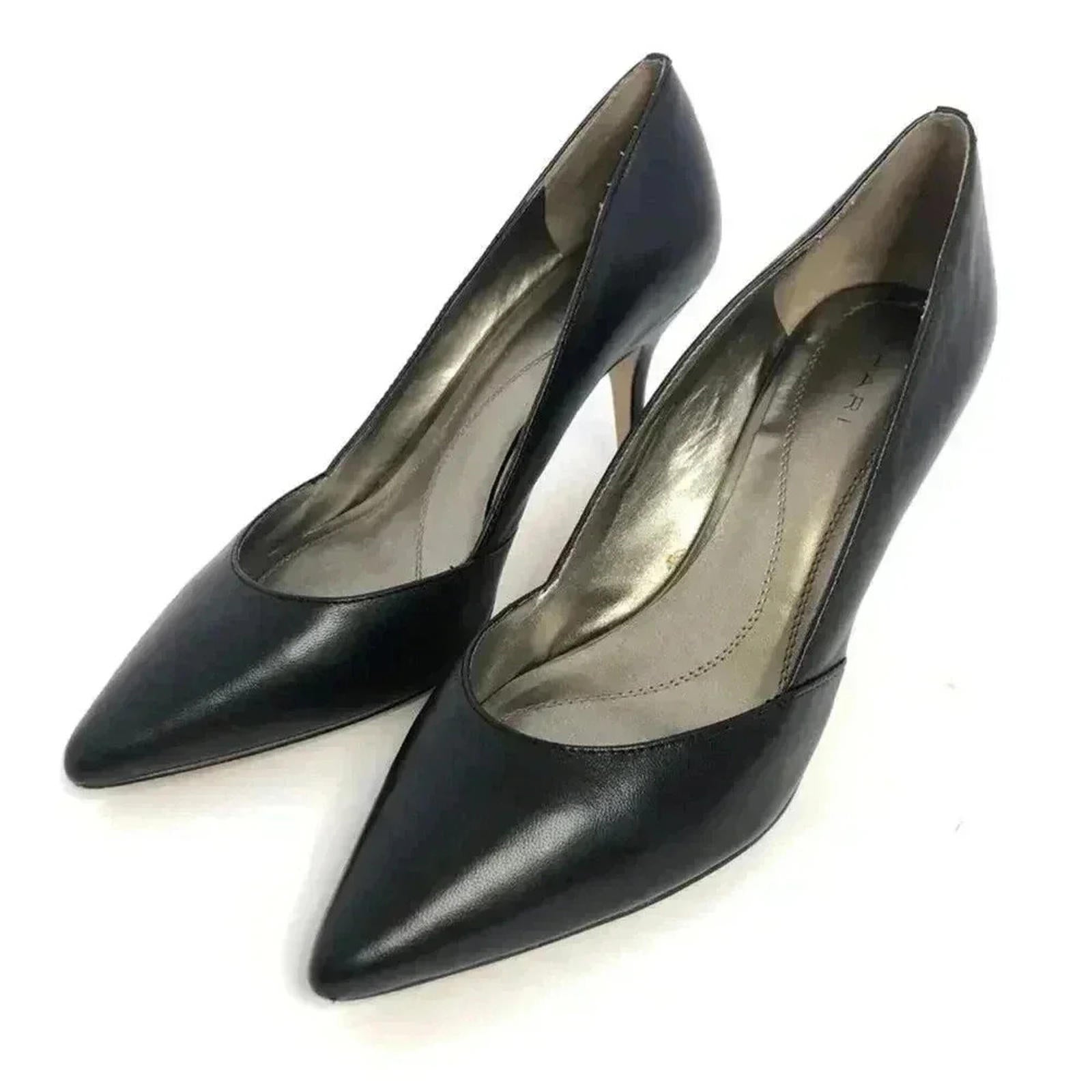 Tahari Carat Black Pointed Toe Stiletto Black Leather Heels Pumps Size by Hot Girl Secondhand