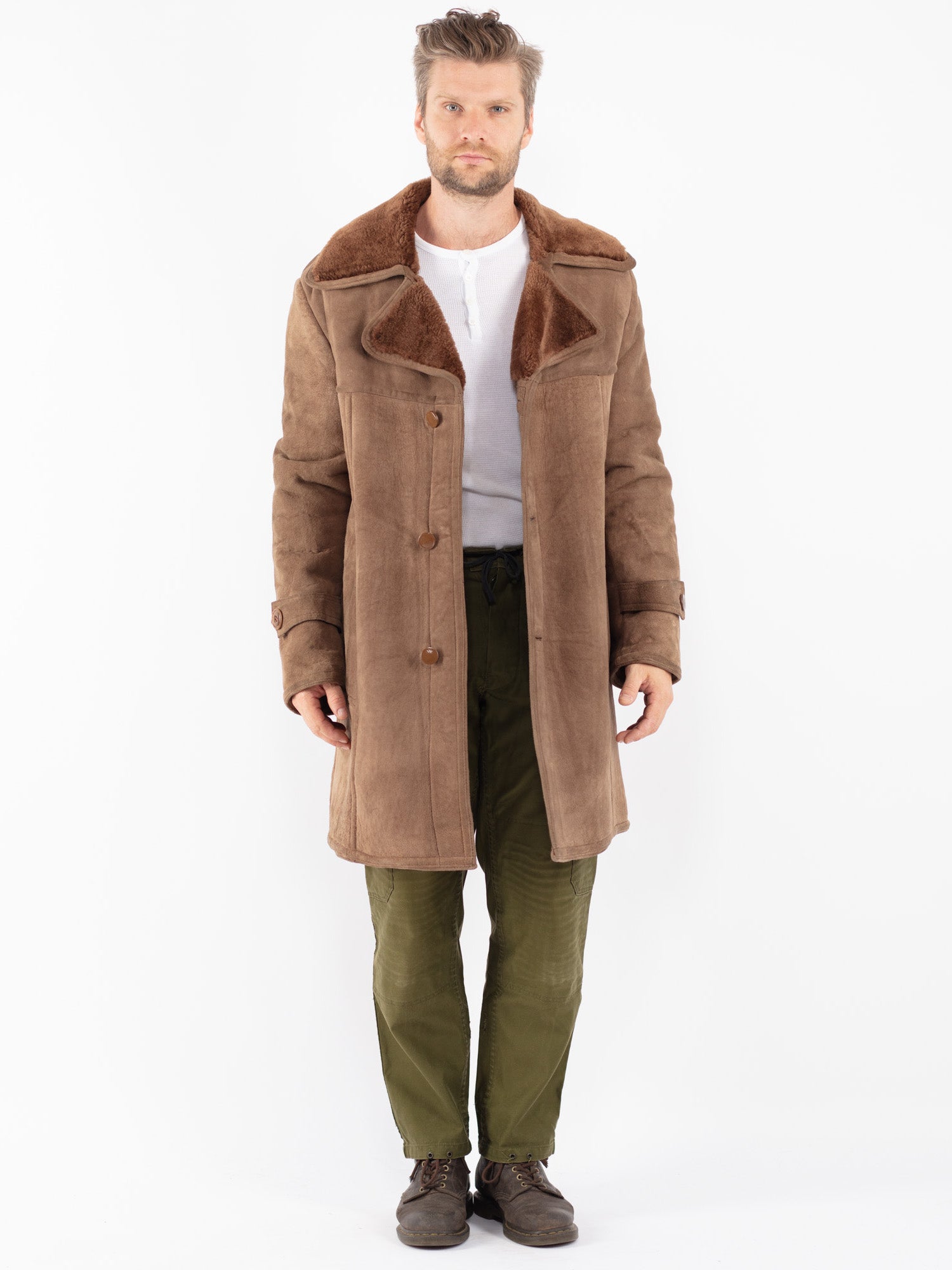 Vintage 70's Men Sheepskin Coat in Brown by Northern Grip