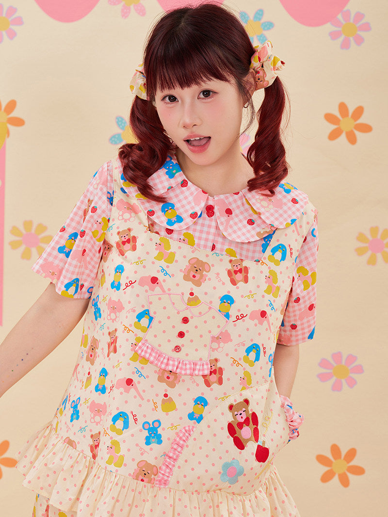 Animal Embroidered Vest Top Kawaii Cotton - NIKKOU by Land Decora