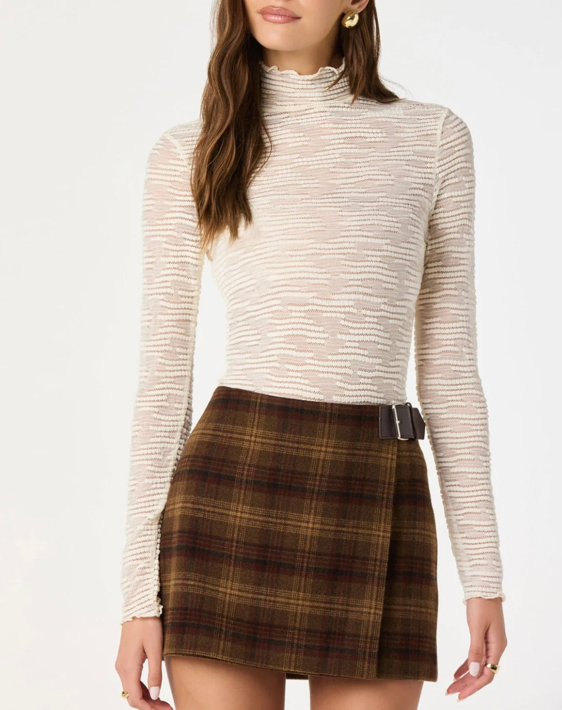 ASTR The Label Kyra Long Sleeve Sheer Mock Neck Top by Sierra Deene