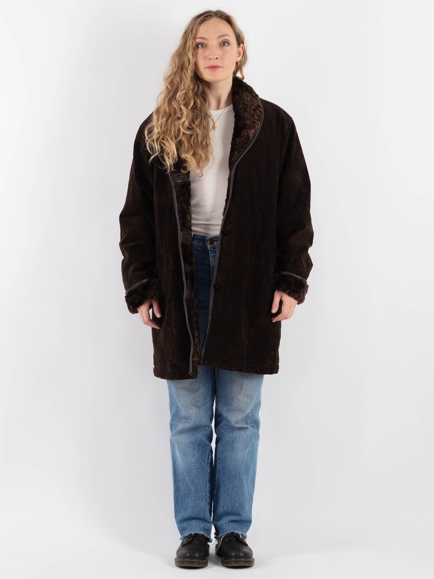 Vintage 90's Women Suede Sherpa Coat in Brown by Northern Grip