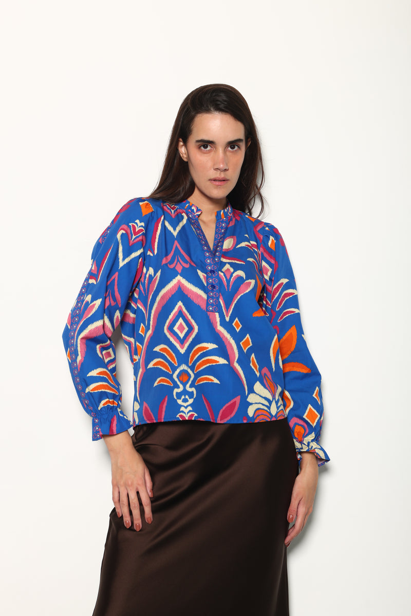 COBALT IKAT ASHLEY TOP by Maude Vivante