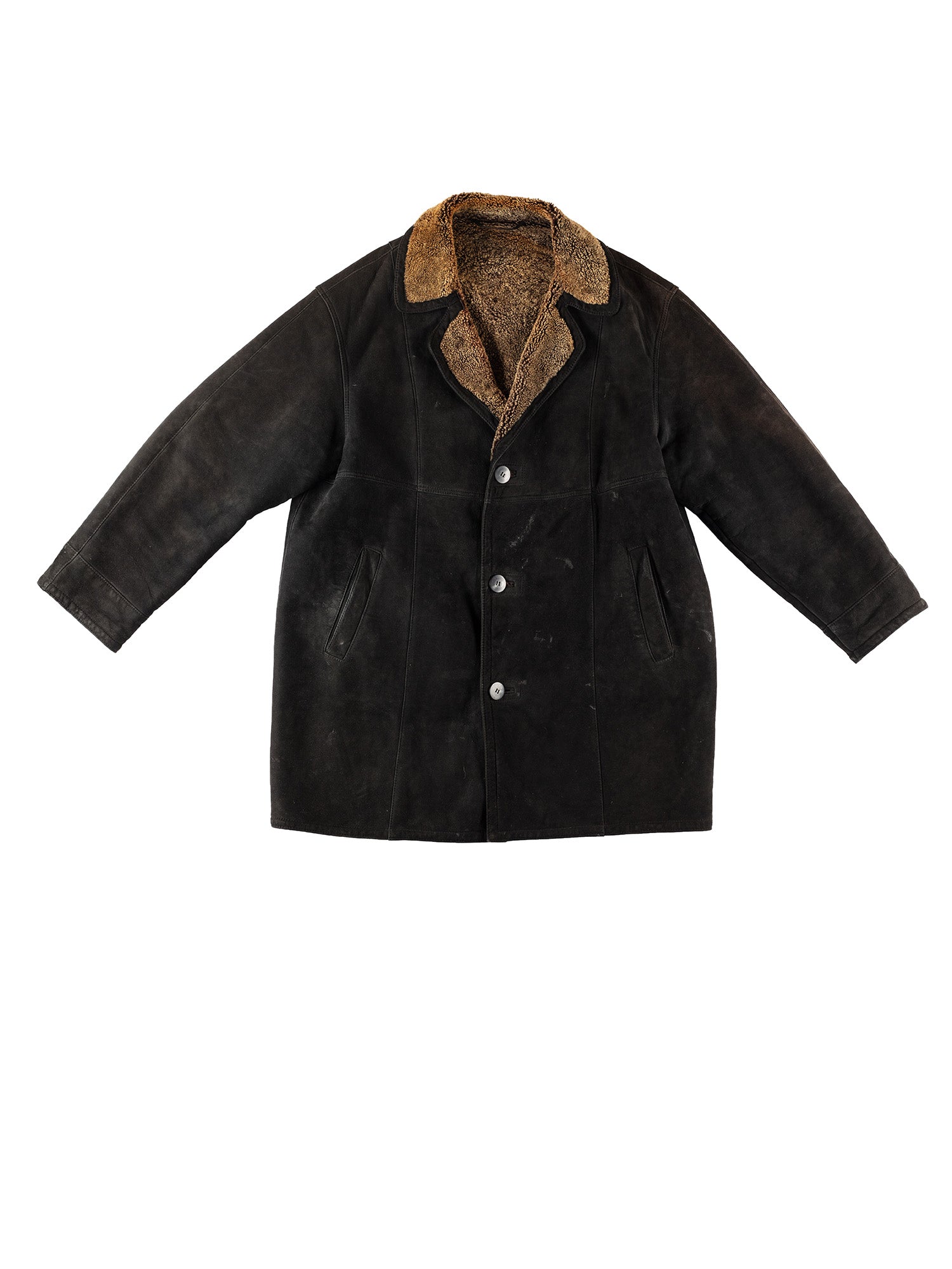 Vintage 80's Men Sheepskin Coat in Black by Northern Grip