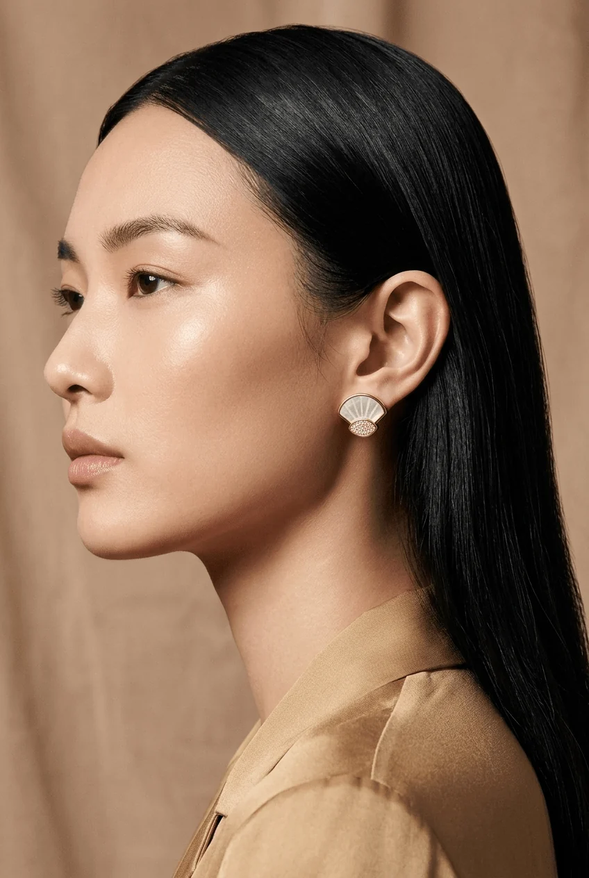 Aria Fan Stud Earrings — Mother-of-Pearl & Pavé (Pre-Order) by Akalia
