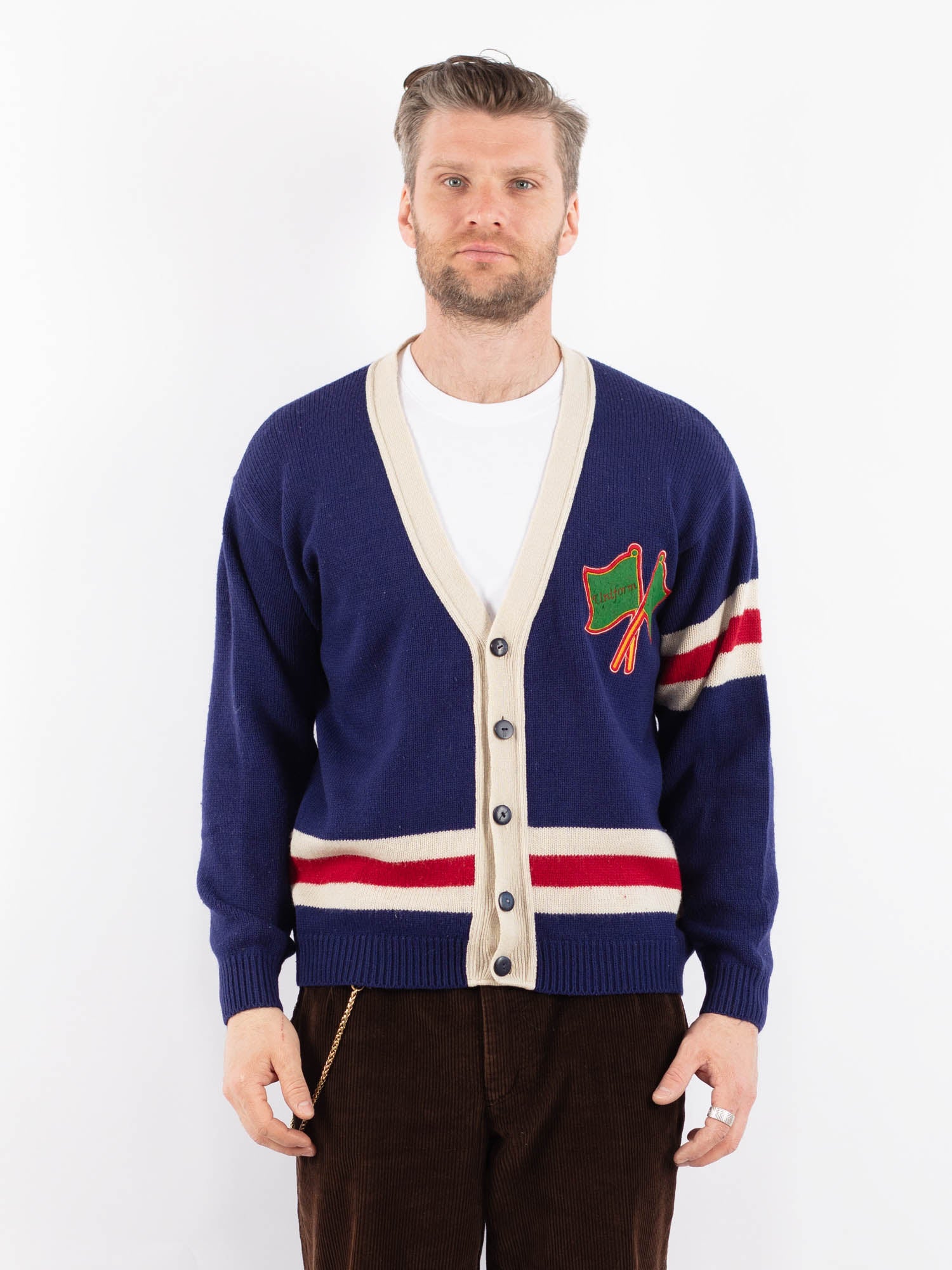 Vintage 80's Men Cardigan in Blue by Northern Grip