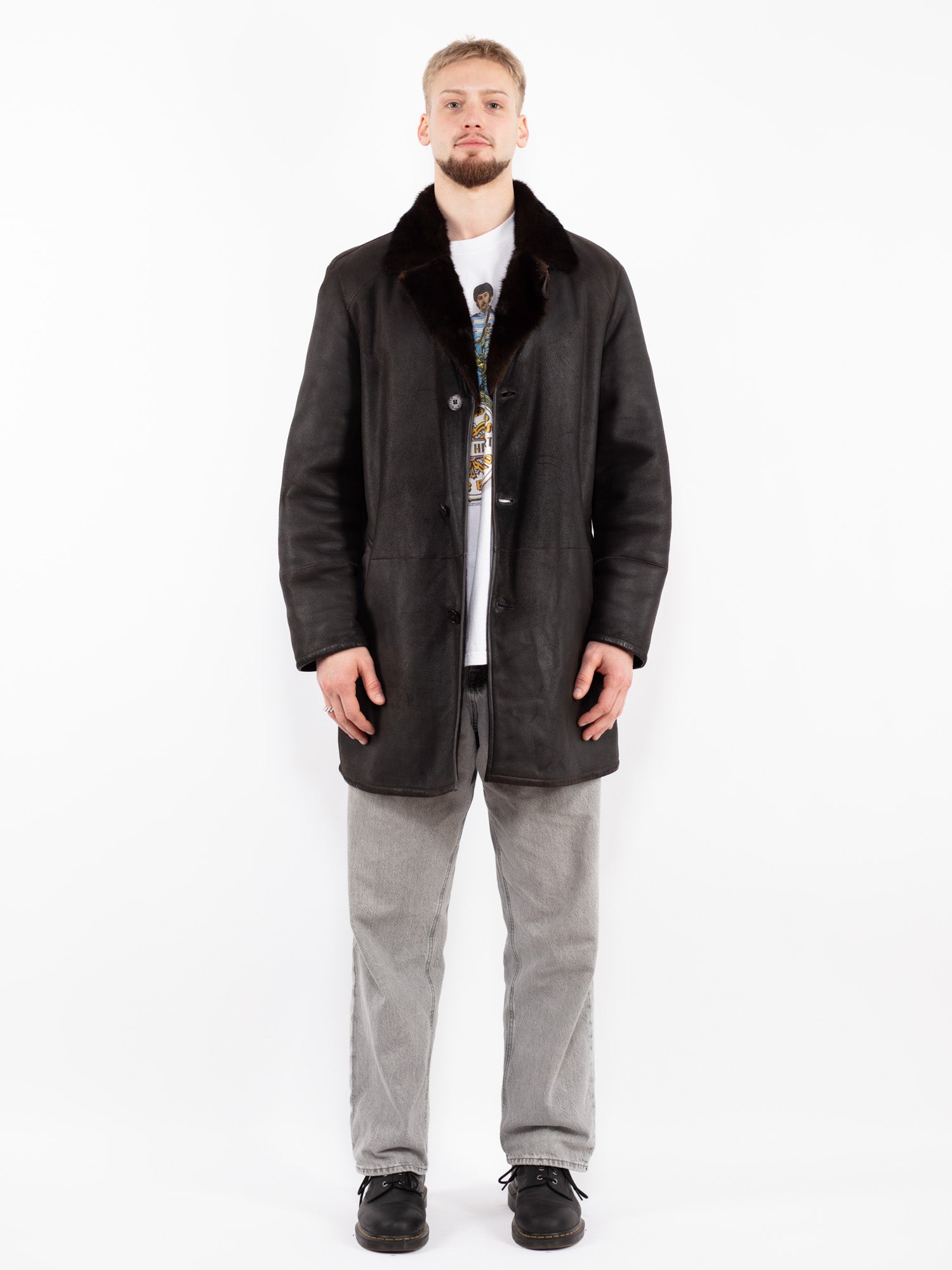 Vintage 90's Men Sheepskin Coat in Brown by Northern Grip