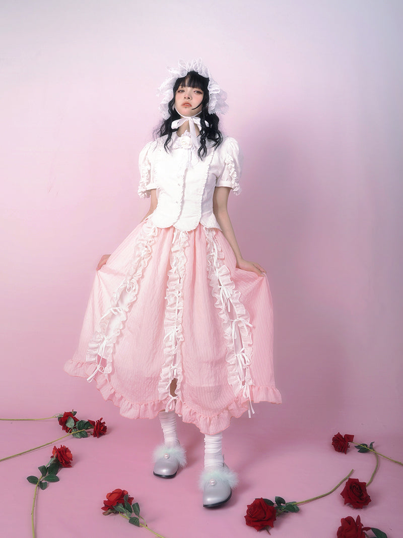 Girly Kawaii Princess Skirt Lace Bow Petal Design Elastic Waist - Daytoday Everyday Institute by Land Decora