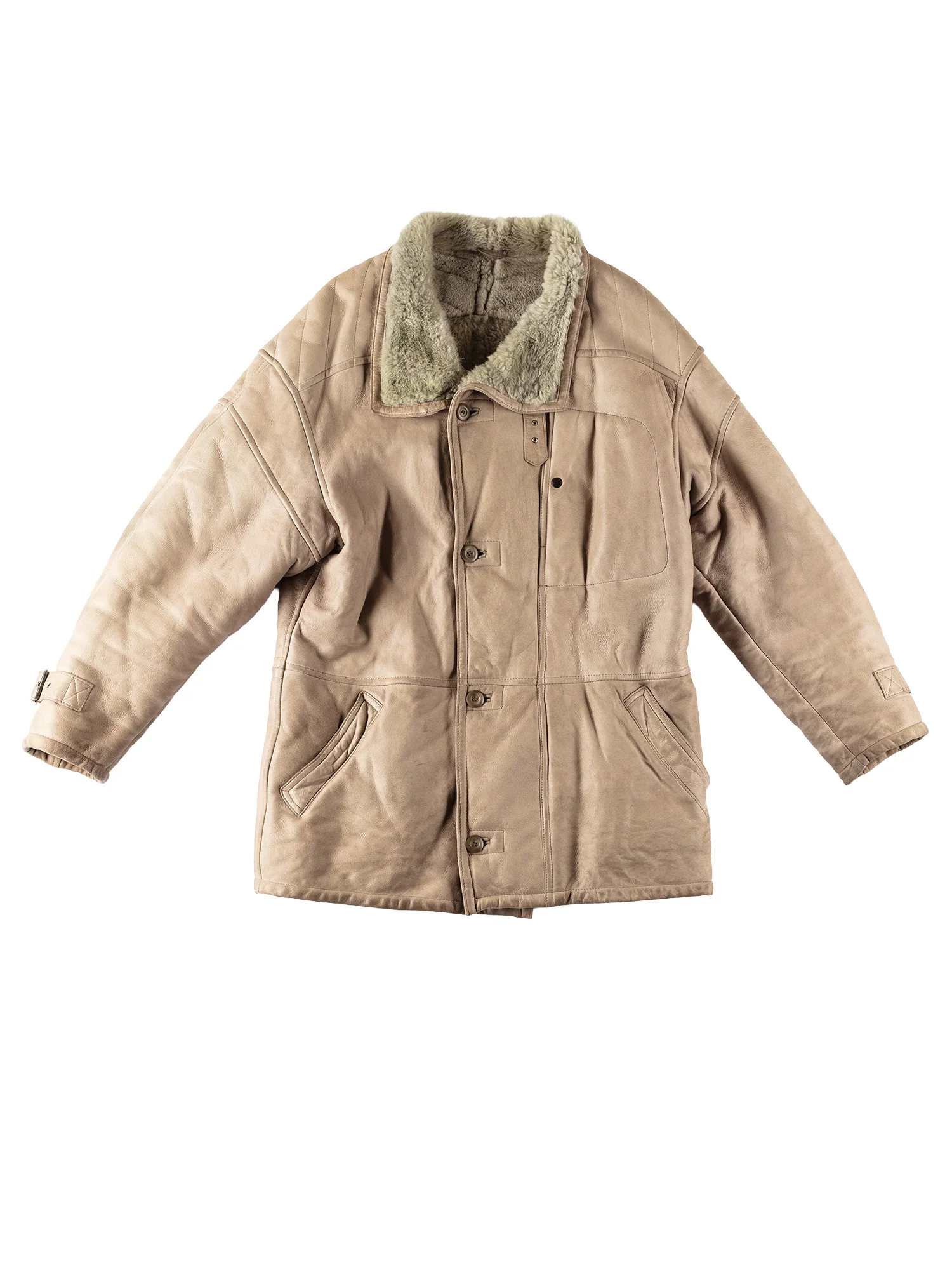 Vintage 80's Men Sheepskin Coat in Beige by Northern Grip