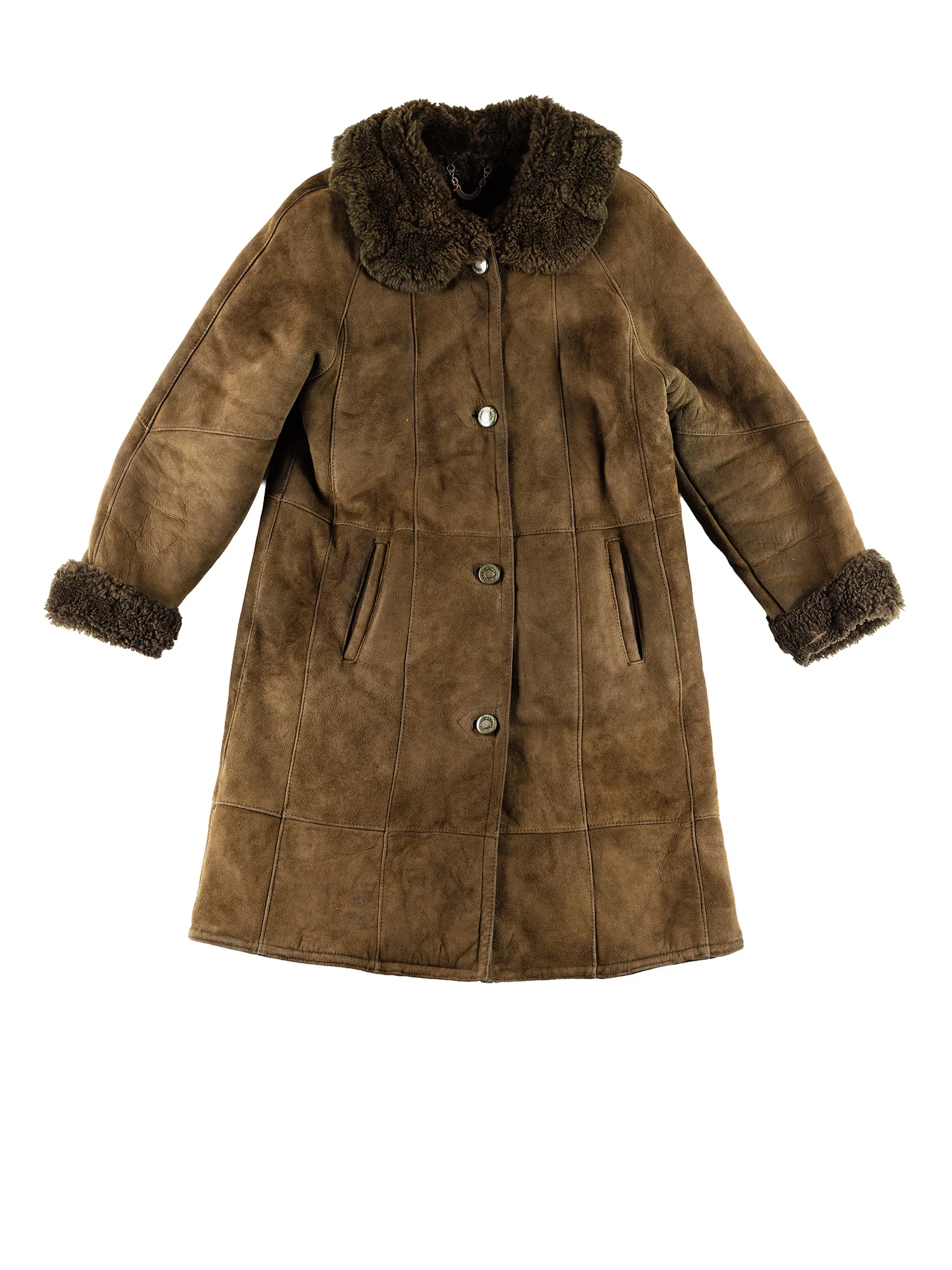Vintage 80's Women Sheepskin Maxi Coat in Moss Green by Northern Grip