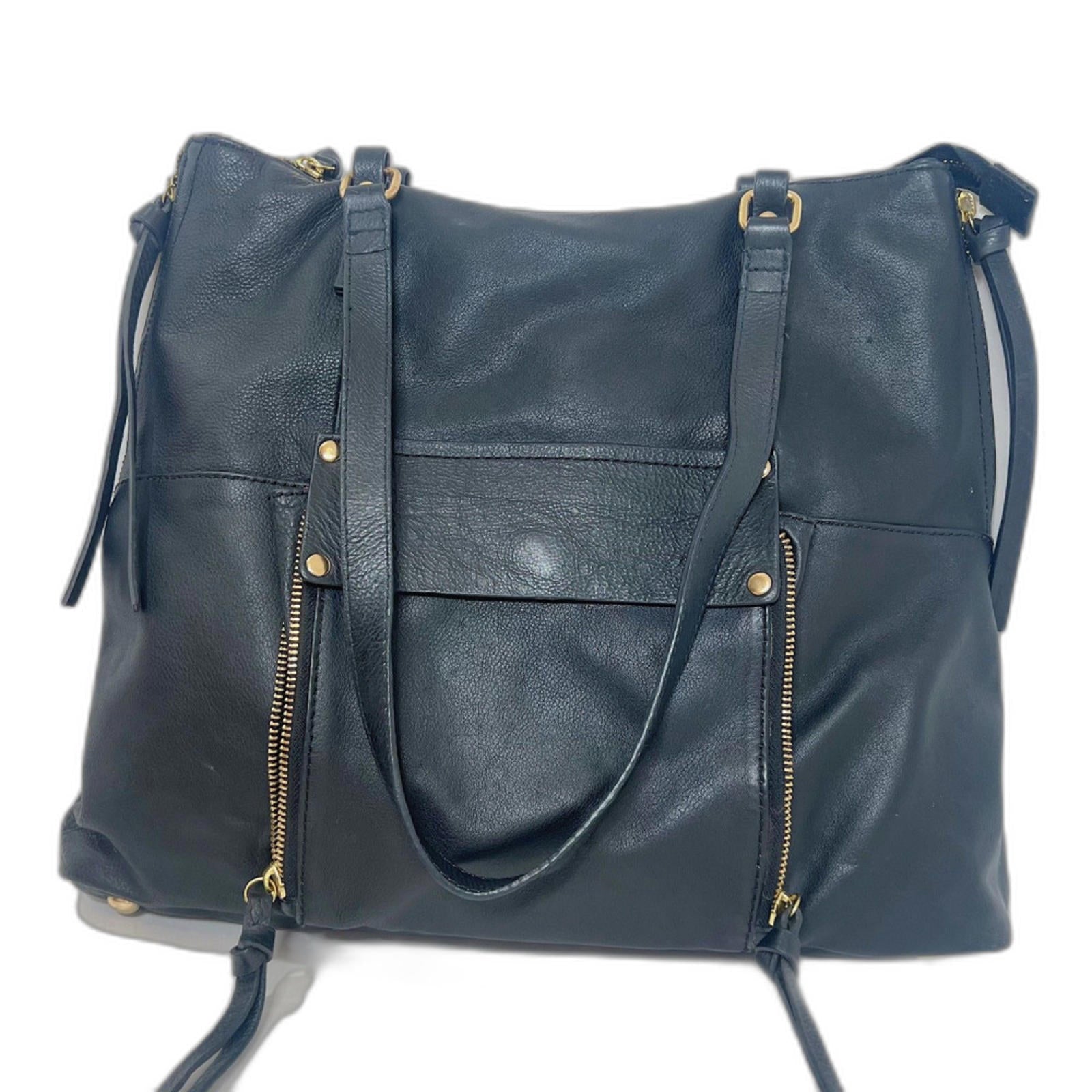 Kooba Everette Black Pebbled Leather Double Zipper Gold Handbag Should by Hot Girl Secondhand